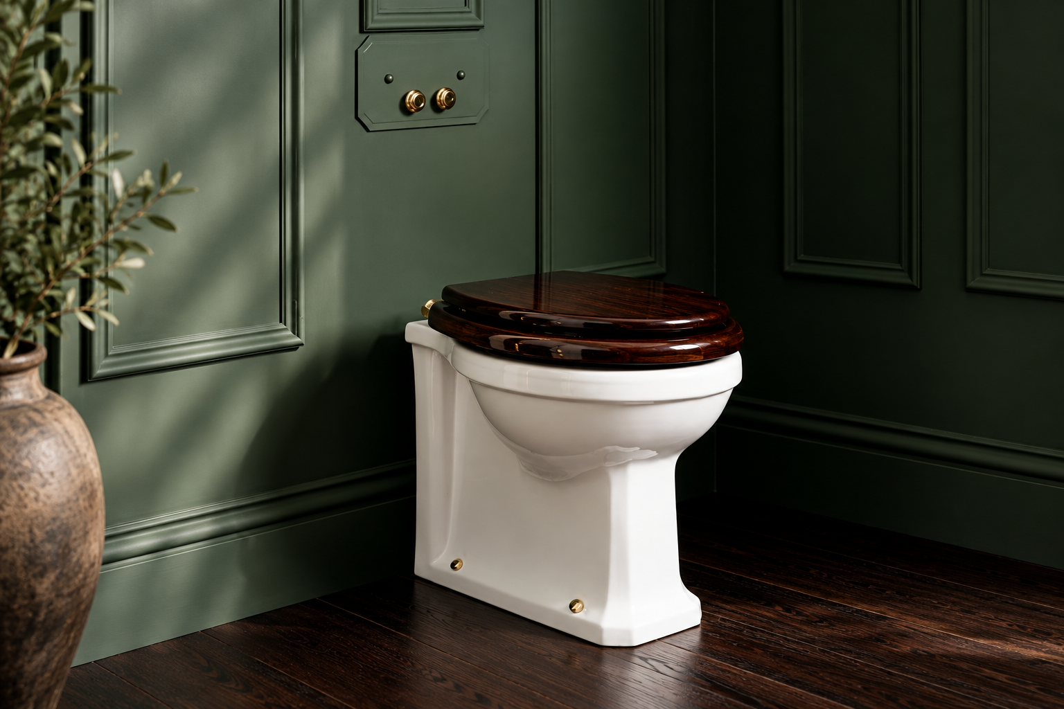 Luxury hardwood toilet seat handmade in England for a traditional American bathroom