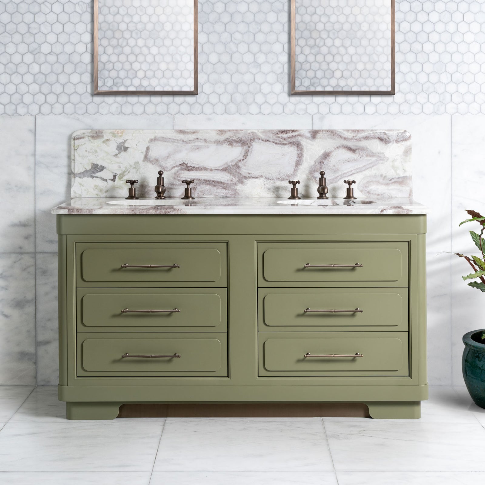 Gloucester Painted Bathroom Vanity (Inc. Marble Top, Upstand & 2no Sinks) - Rutland London (USA)