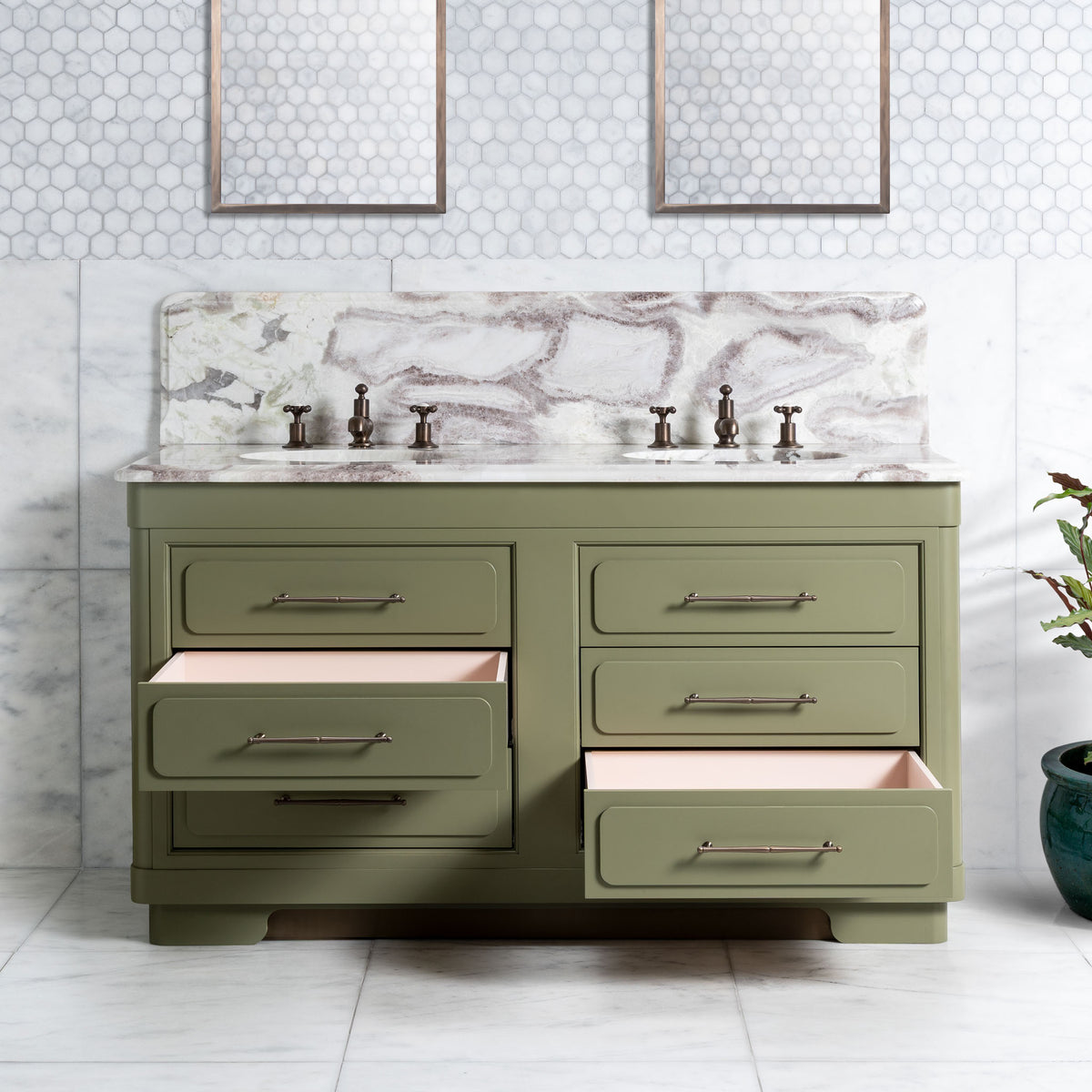 Gloucester Painted Bathroom Vanity (Inc. Marble Top, Upstand & 2no Sinks) - Rutland London (USA)