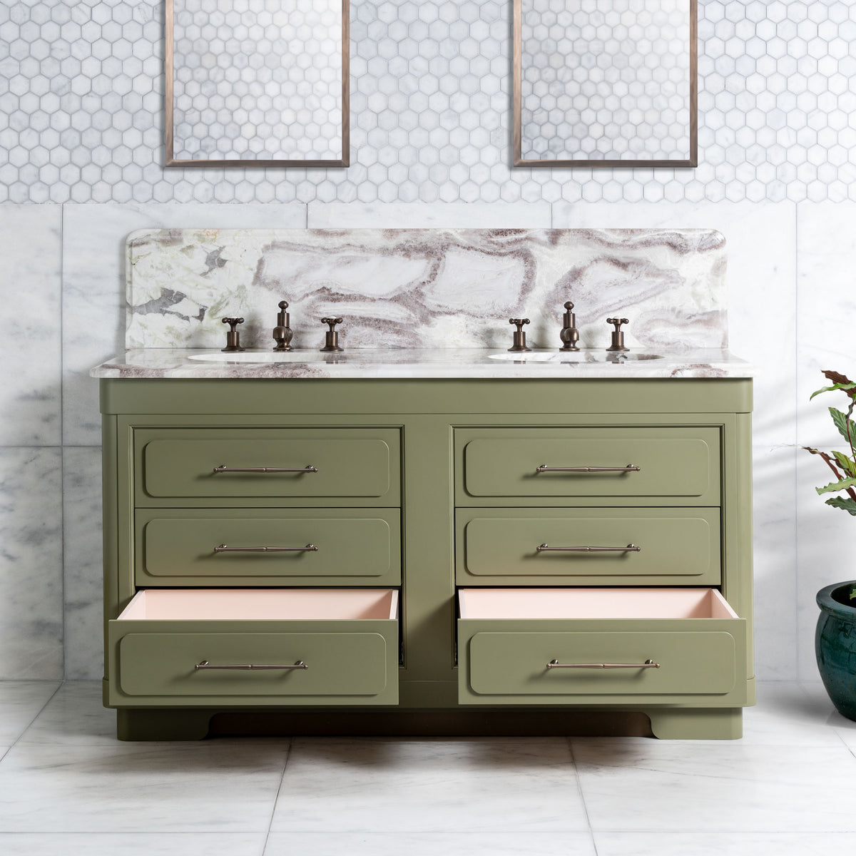 Gloucester Painted Bathroom Vanity (Inc. Marble Top, Upstand & 2no Sinks) - Rutland London (USA)