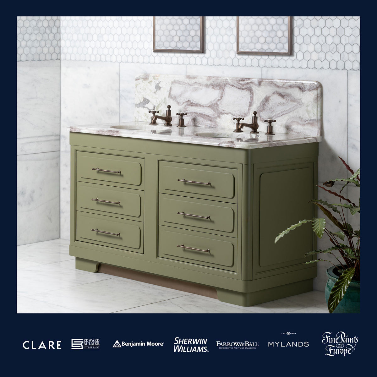 Gloucester Painted Bathroom Vanity (Inc. Marble Top, Upstand & 2no Sinks) - Rutland London (USA)