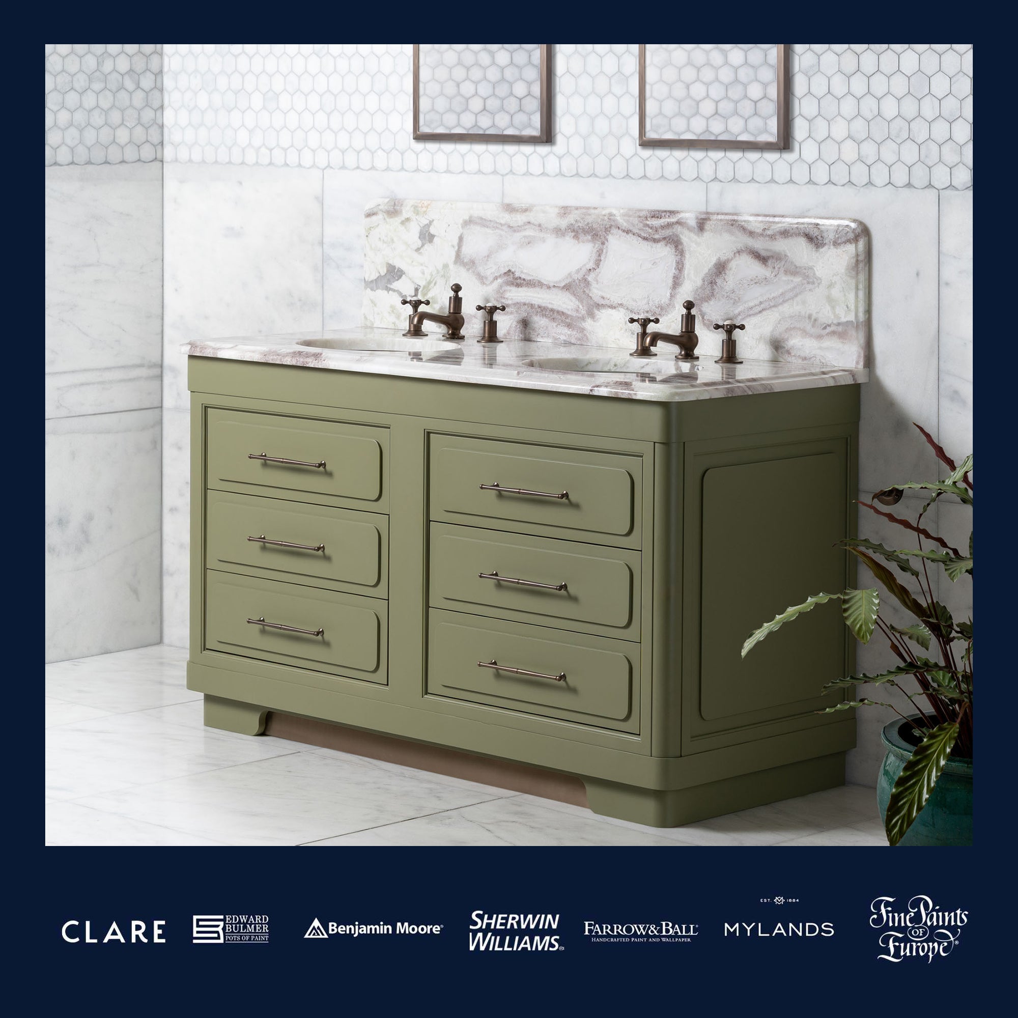 Gloucester Painted Bathroom Vanity (Inc. Marble Top, Upstand & 2no Sinks) - Rutland London (USA)