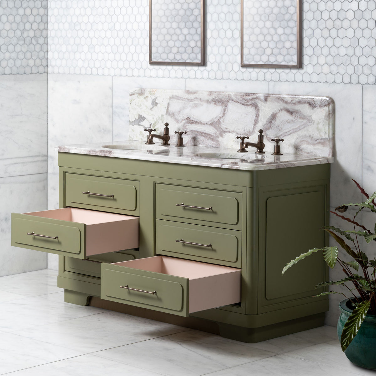 Gloucester Painted Bathroom Vanity (Inc. Marble Top, Upstand & 2no Sinks) - Rutland London (USA)