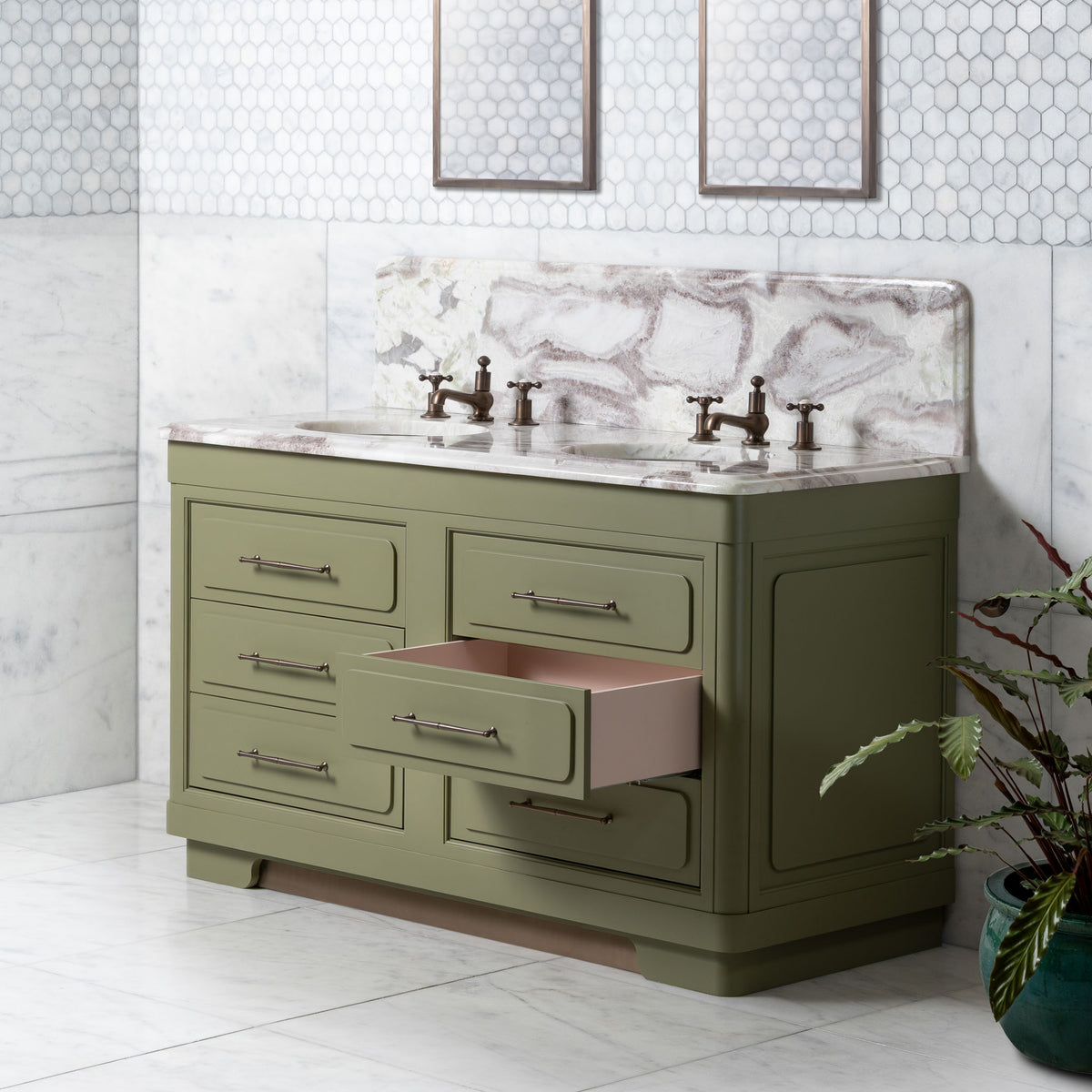 Gloucester Painted Bathroom Vanity (Inc. Marble Top, Upstand & 2no Sinks) - Rutland London (USA)