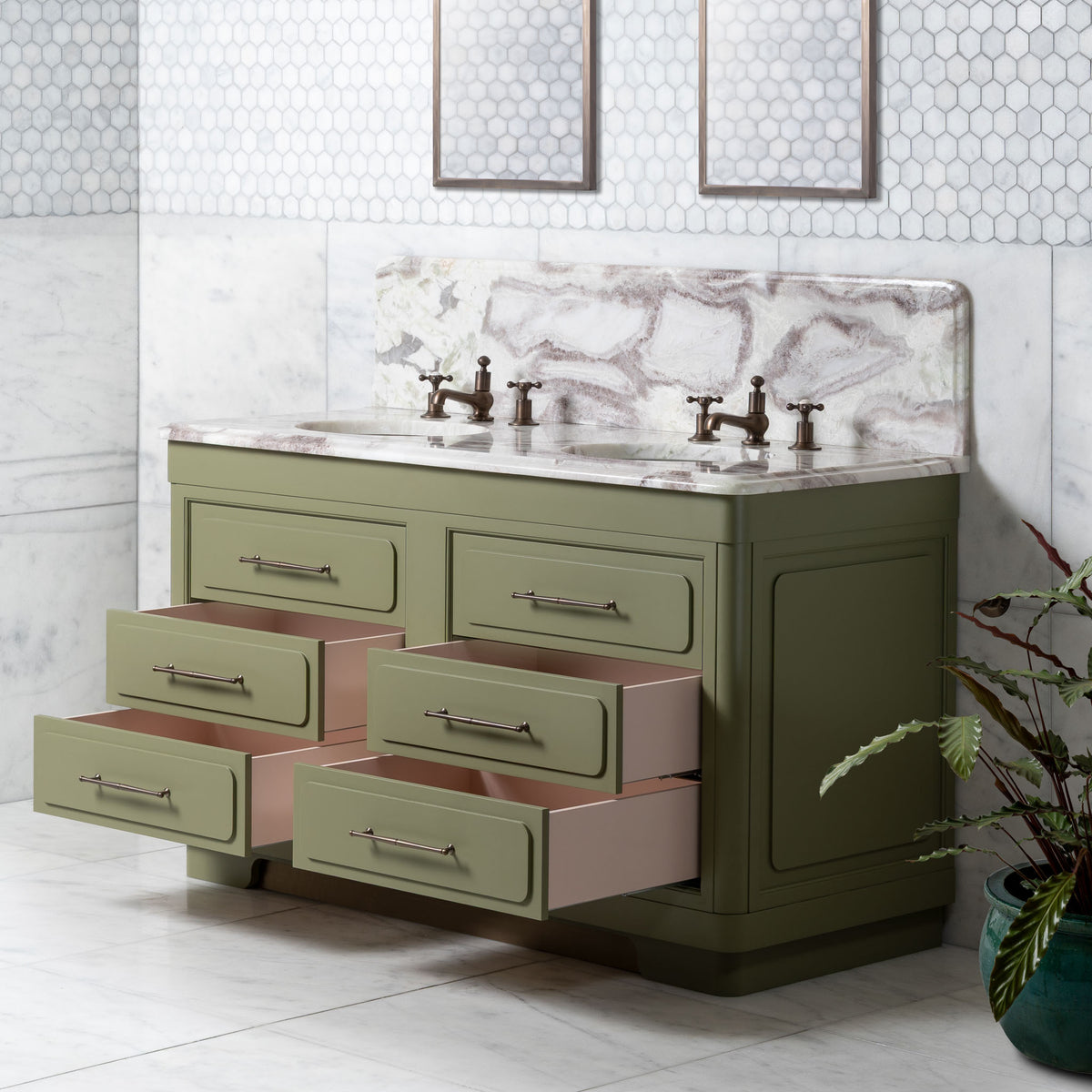 Gloucester Painted Bathroom Vanity (Inc. Marble Top, Upstand & 2no Sinks) - Rutland London (USA)