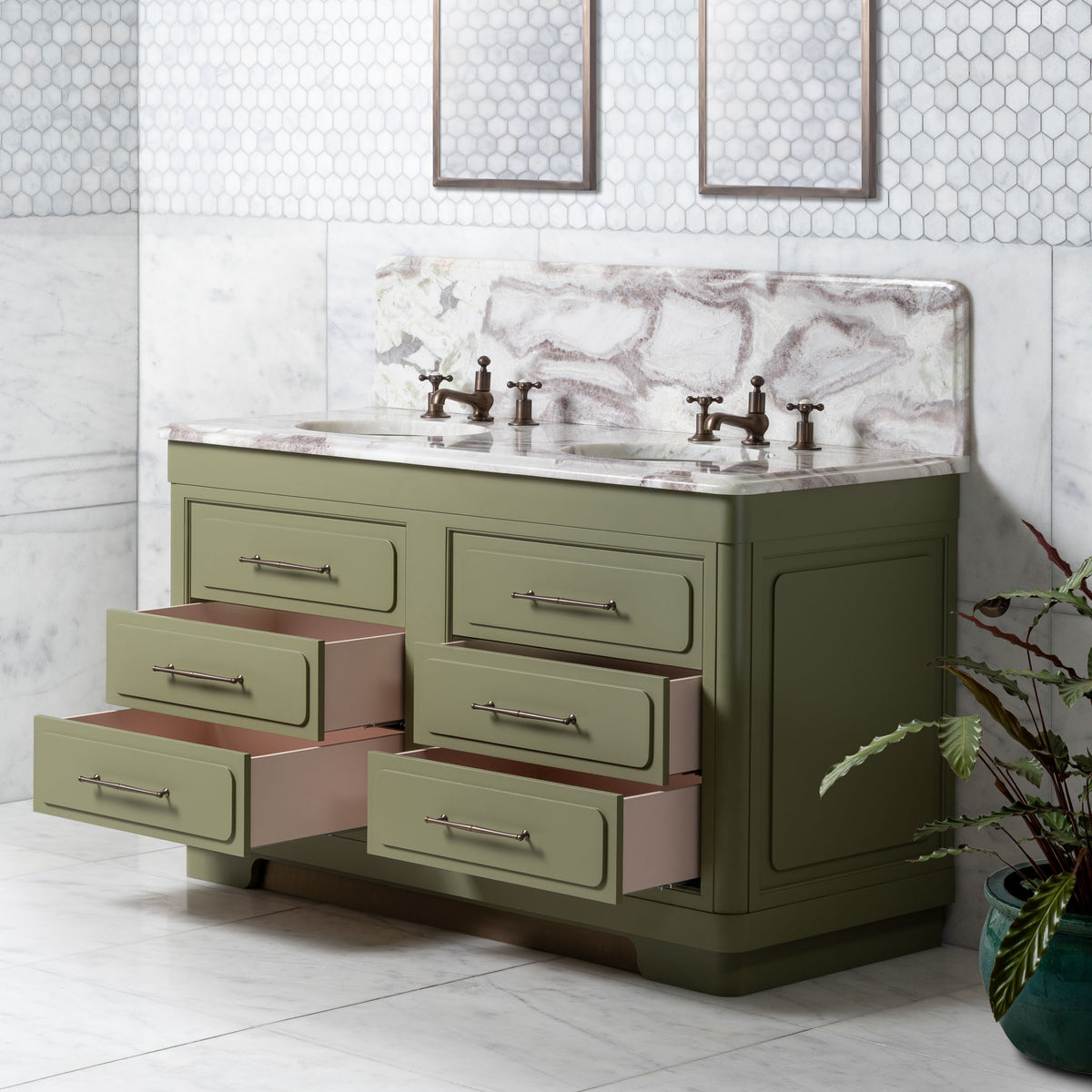 Gloucester Painted Bathroom Vanity (Inc. Marble Top, Upstand & 2no Sinks) - Rutland London (USA)