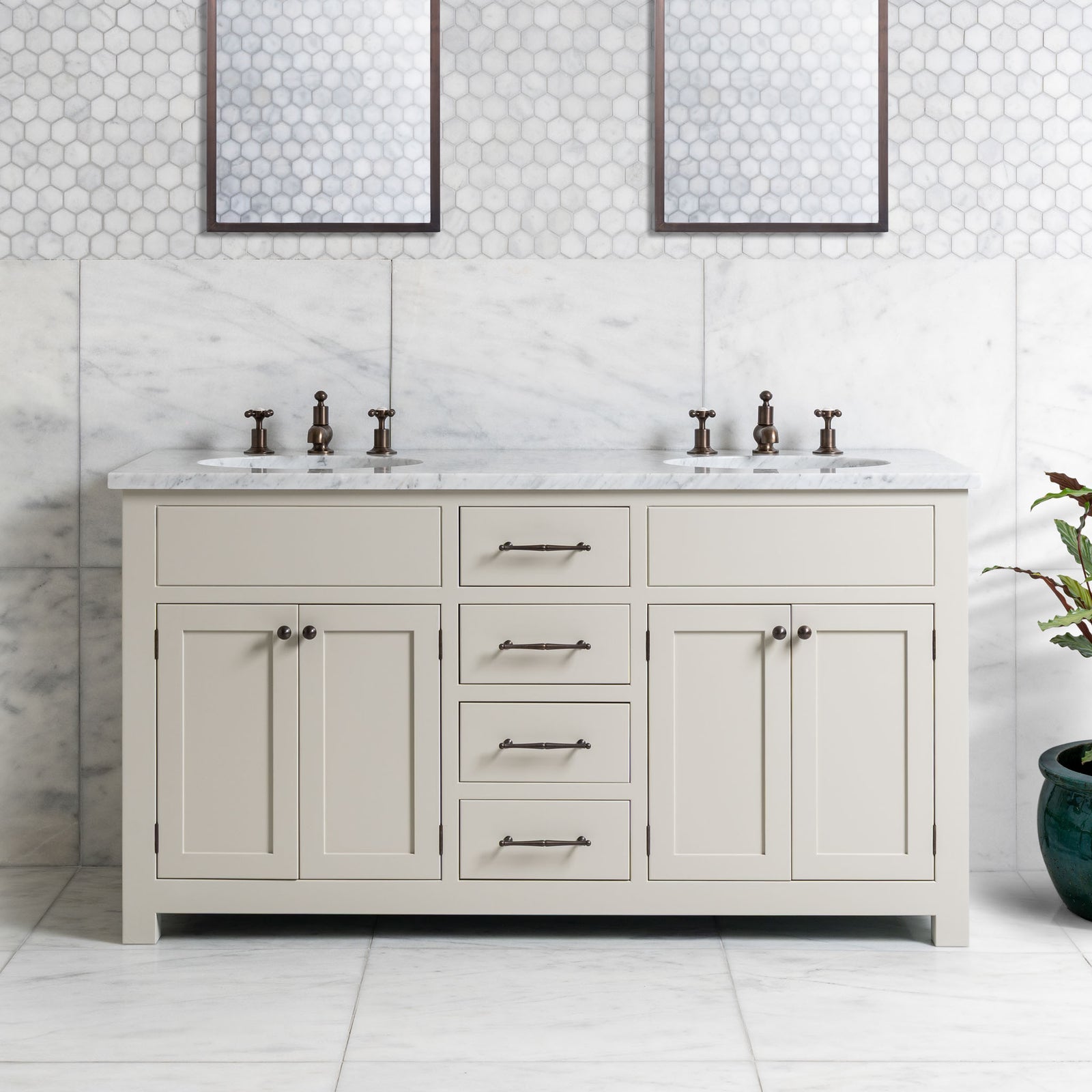 Blenheim Painted Bathroom Vanity (Inc. Marble Top, Upstand & 2no Sinks) - Rutland London (USA)