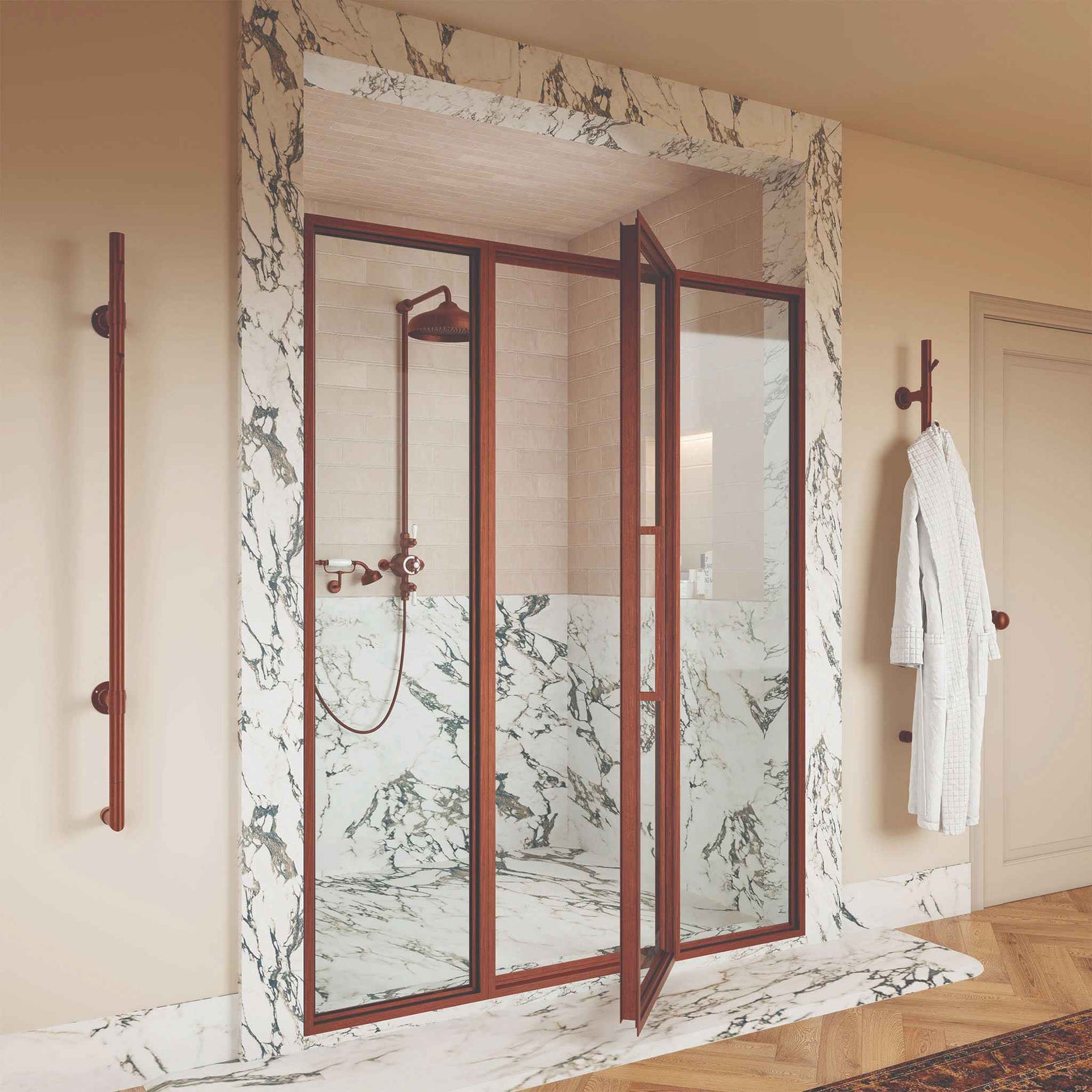 Pearson Framed Brass Recessed Shower Door (Including Glass) - Rutland London (USA)