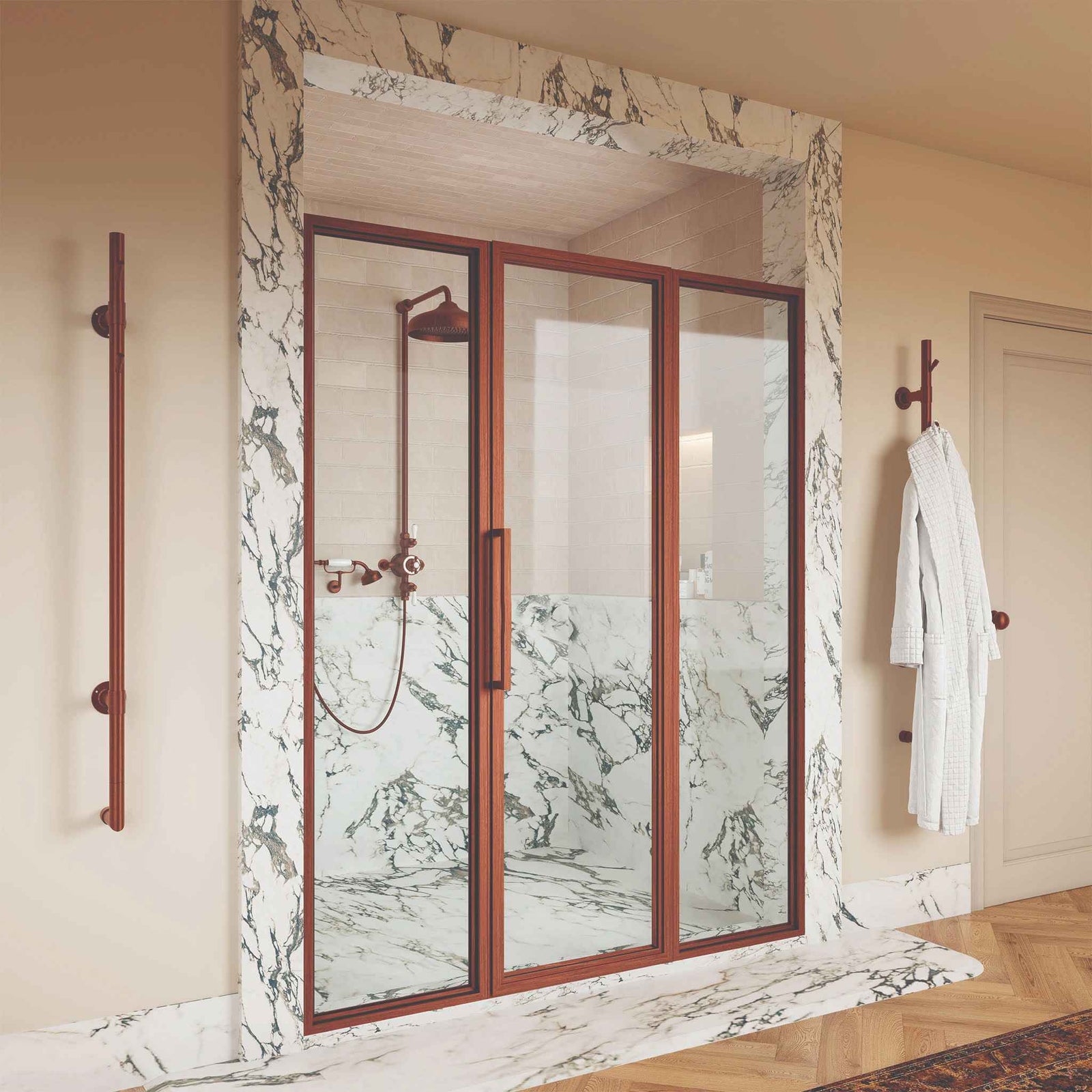 Pearson Framed Brass Recessed Shower Door (Including Glass) - Rutland London (USA)