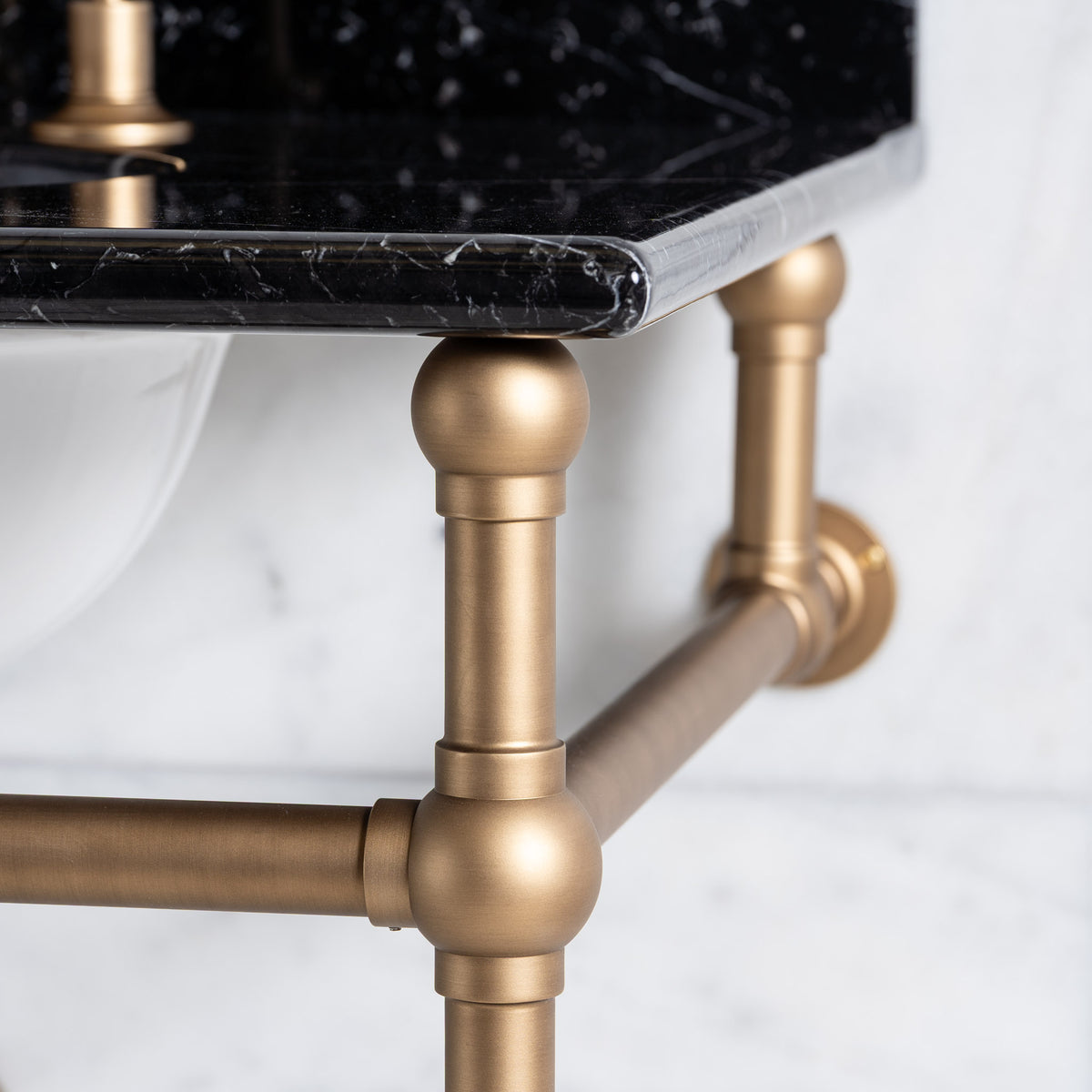 Bloomsbury Double Brass Console Bathroom Sink (Inc. Marble Top, Upstand & Sinks) - Rutland London (USA)