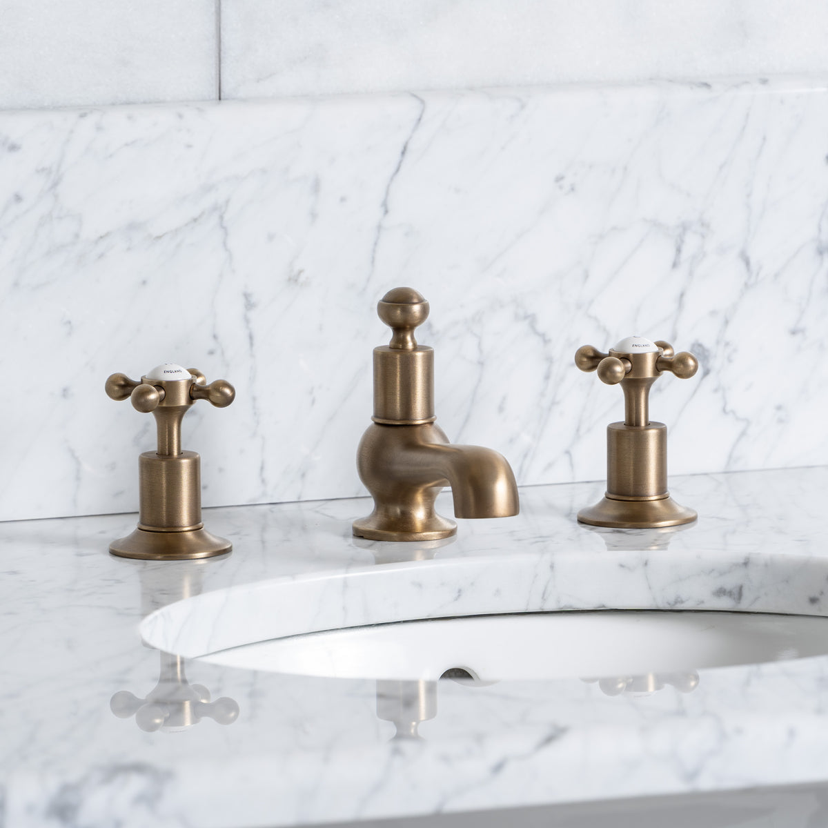 Regent Double Brass Console Bathroom Sink (Inc. Marble Top, Upstand & Sinks) - Rutland London (USA)