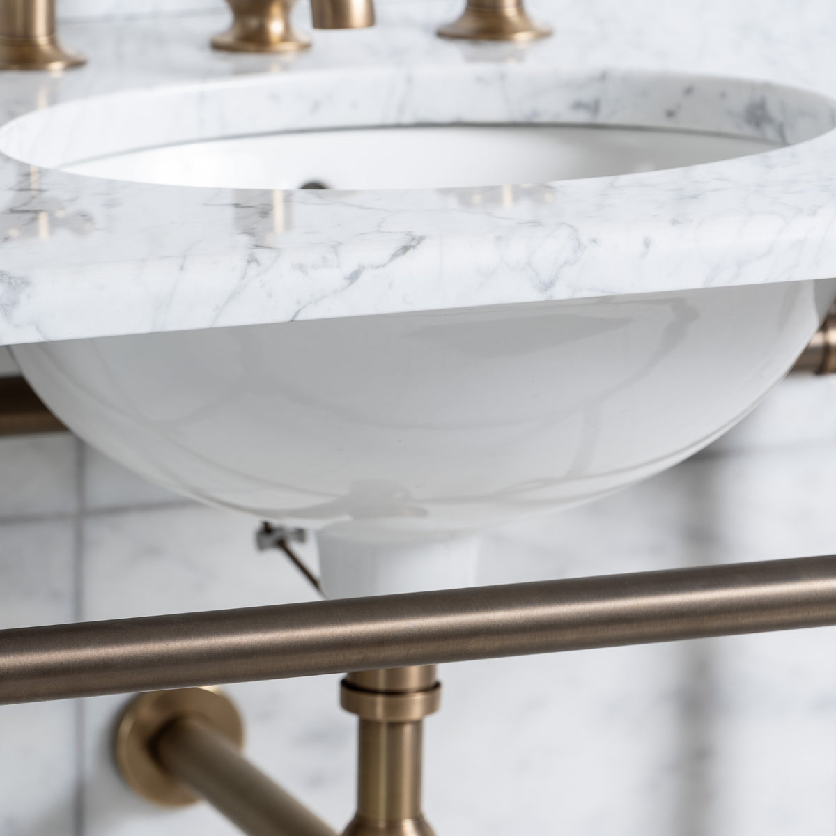Regent Double Brass Console Bathroom Sink (Inc. Marble Top, Upstand & Sinks) - Rutland London (USA)