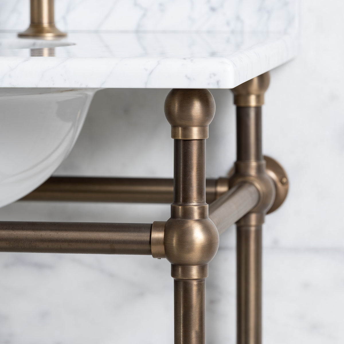 Regent Double Brass Console Bathroom Sink (Inc. Marble Top, Upstand & Sinks) - Rutland London (USA)