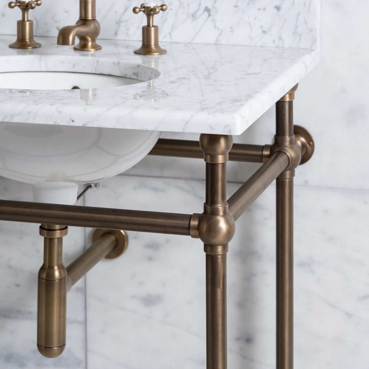 Regent Double Brass Console Bathroom Sink (Inc. Marble Top, Upstand & Sinks) - Rutland London (USA)