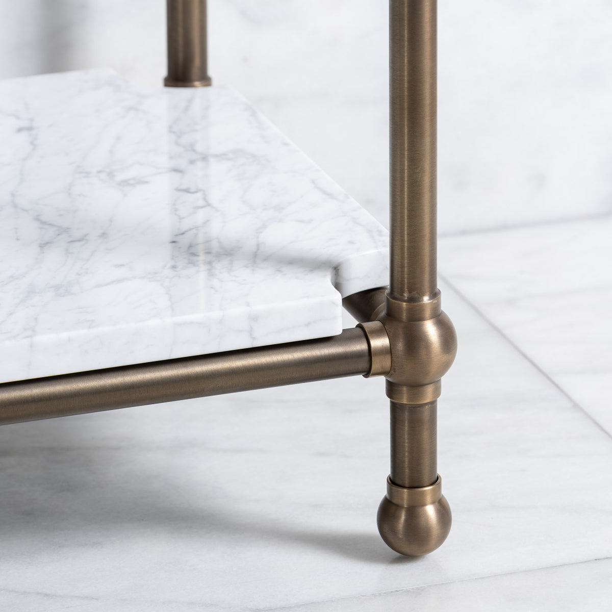 Ravenscourt Double Brass Console Bathroom Sink (Inc. Marble Top, Upstand, Shelf & Sinks) - Rutland London (USA)