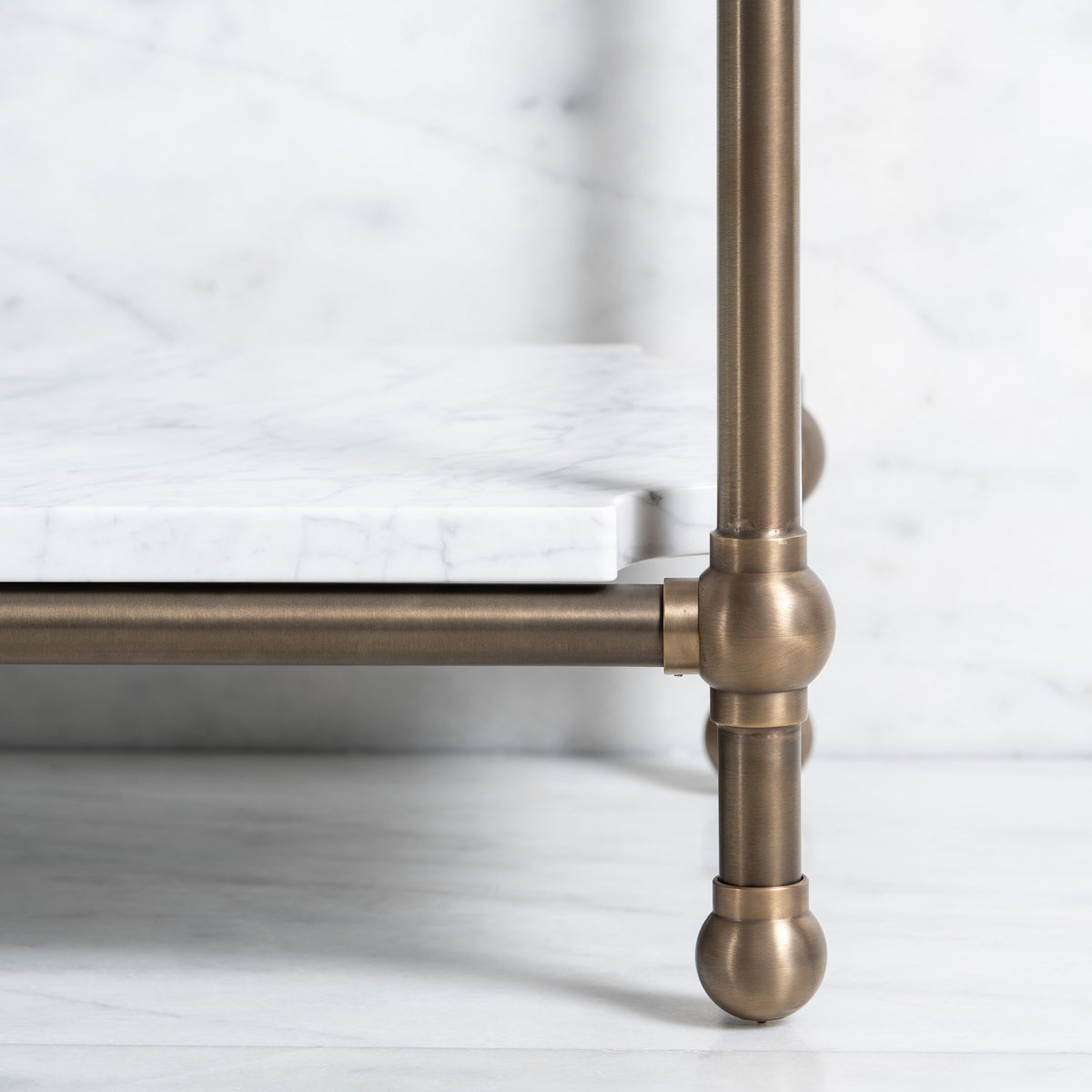 Ravenscourt Double Brass Console Bathroom Sink (Inc. Marble Top, Upstand, Shelf & Sinks) - Rutland London (USA)
