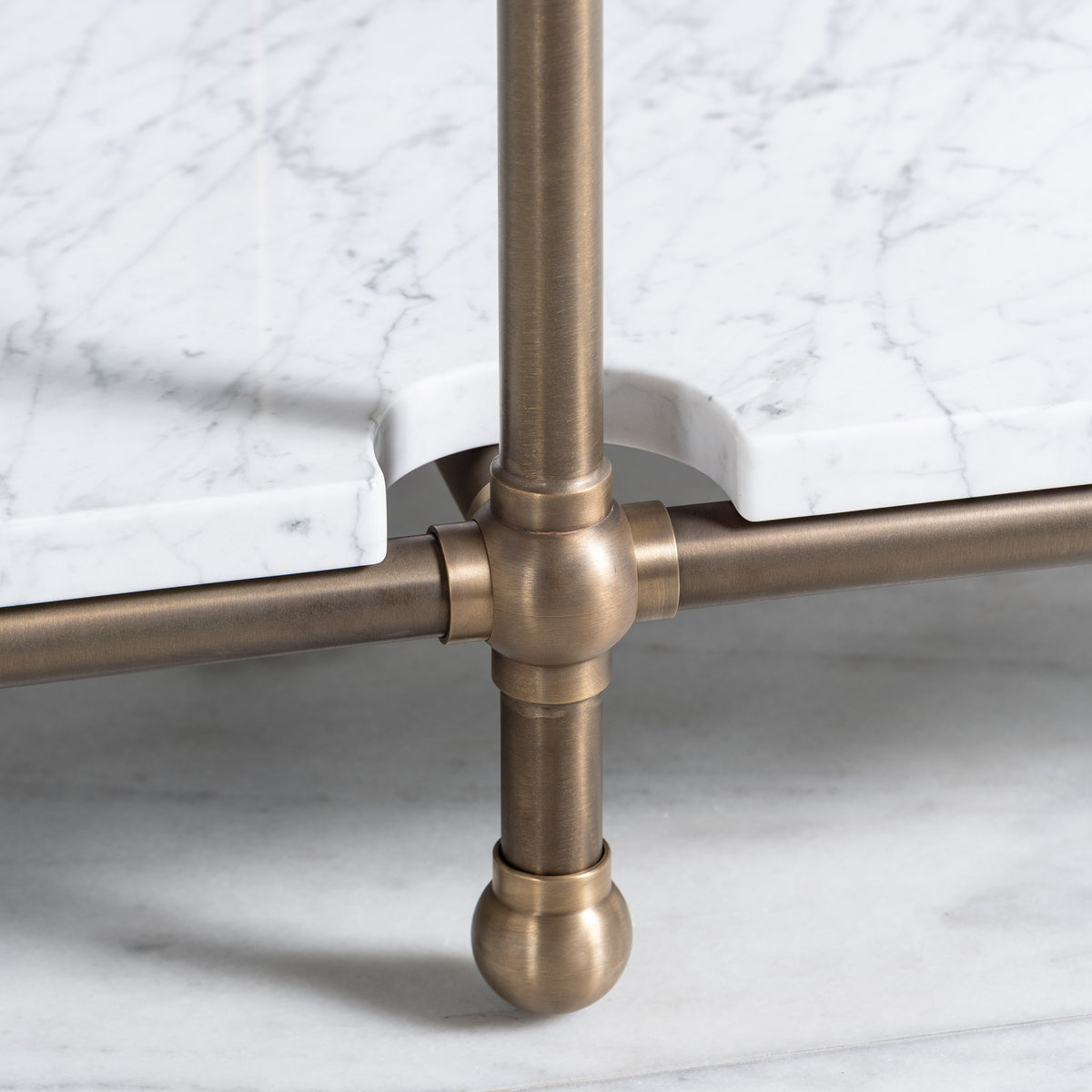 Ravenscourt Double Brass Console Bathroom Sink (Inc. Marble Top, Upstand, Shelf & Sinks) - Rutland London (USA)