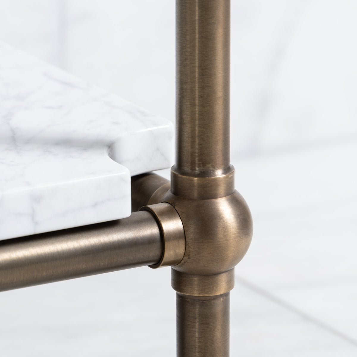 Ravenscourt Double Brass Console Bathroom Sink (Inc. Marble Top, Upstand, Shelf & Sinks) - Rutland London (USA)