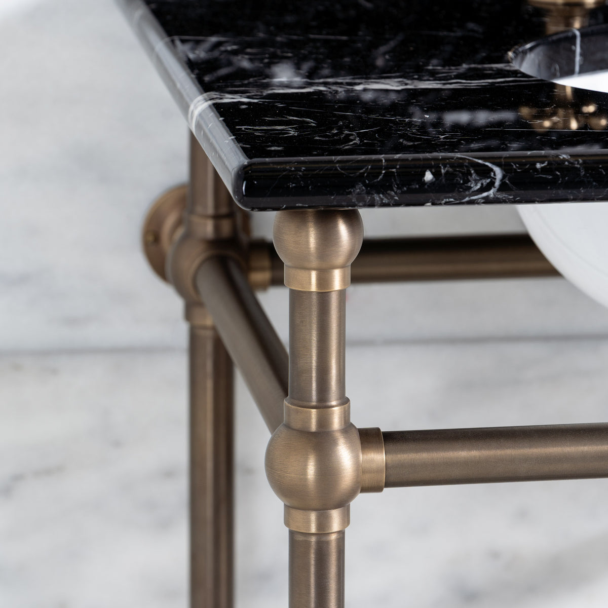 Westminster Double Brass Console Bathroom Sink (Inc. Marble Top, Upstand, Brass Rack & Sinks) - Rutland London (USA)