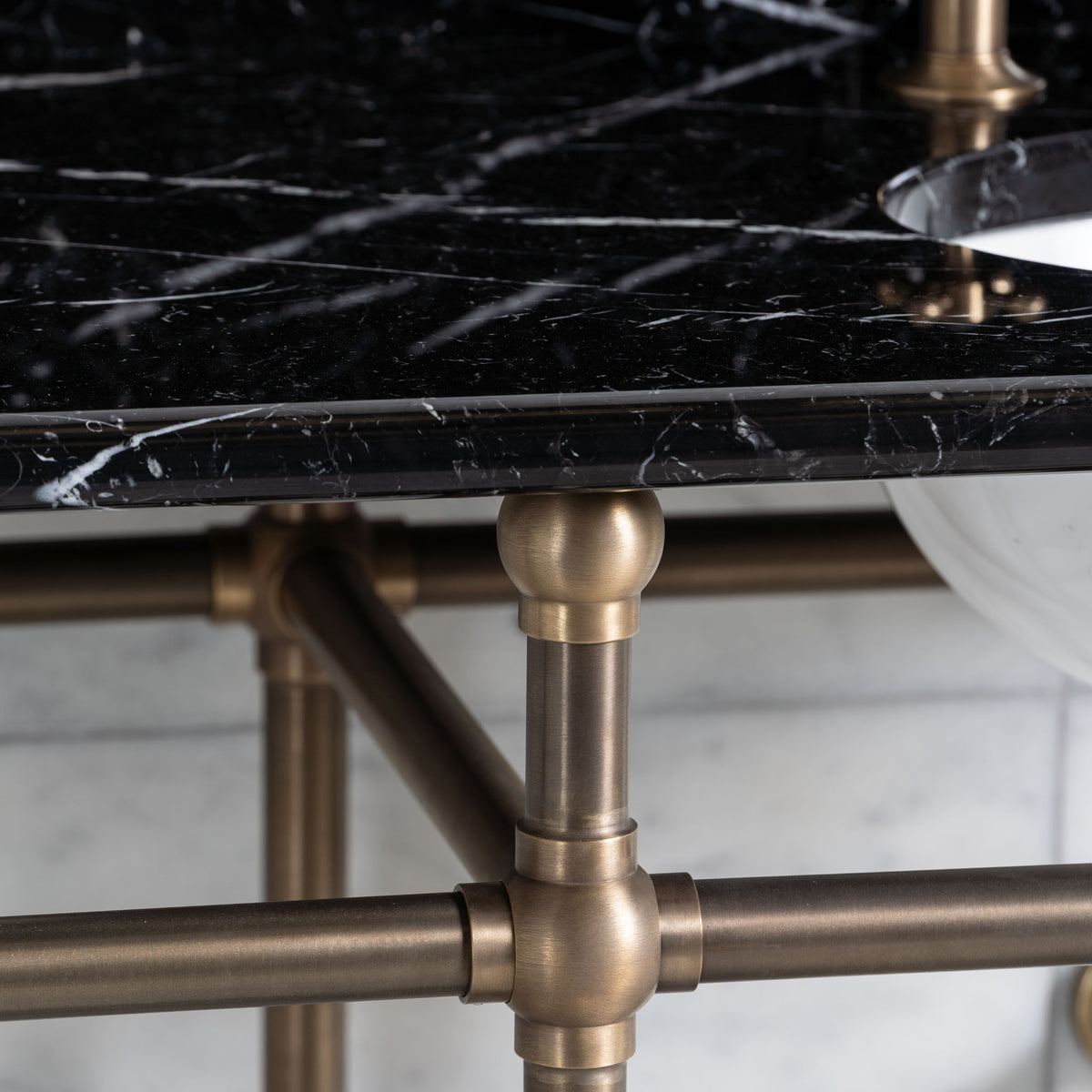 Westminster Double Brass Console Bathroom Sink (Inc. Marble Top, Upstand, Brass Rack & Sinks) - Rutland London (USA)