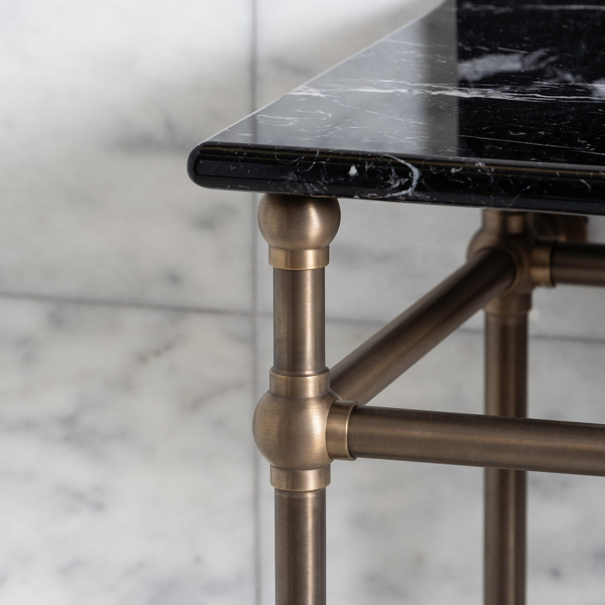 Westminster Double Brass Console Bathroom Sink (Inc. Marble Top, Upstand, Brass Rack & Sinks) - Rutland London (USA)