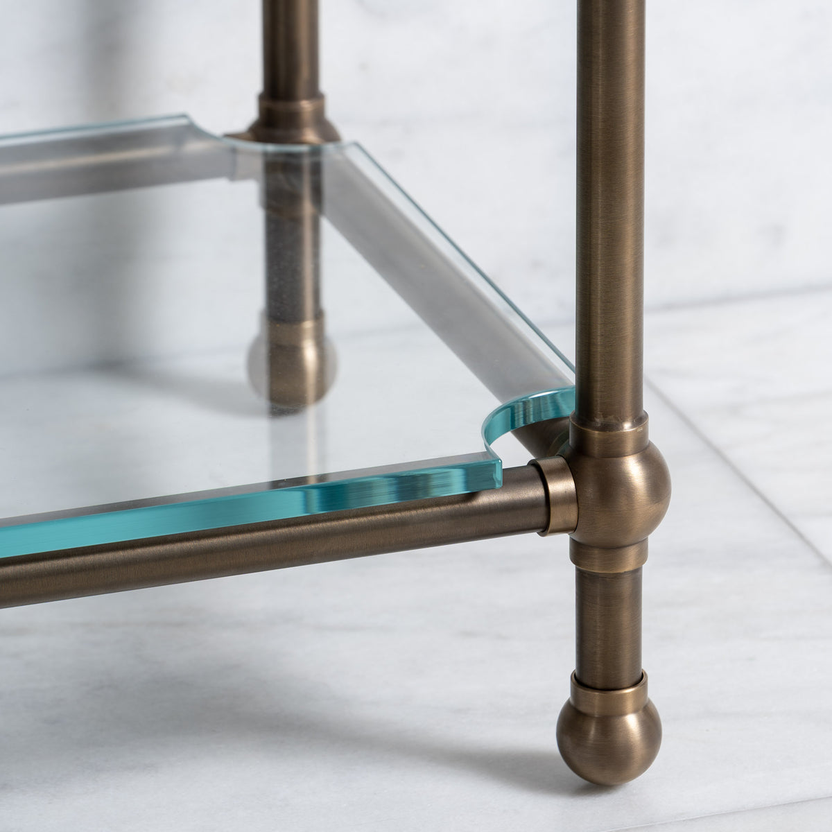 Colville Double Brass Console Bathroom Sink (Inc. Marble Top, Upstand, Glass Shelf & Sinks) - Rutland London (USA)