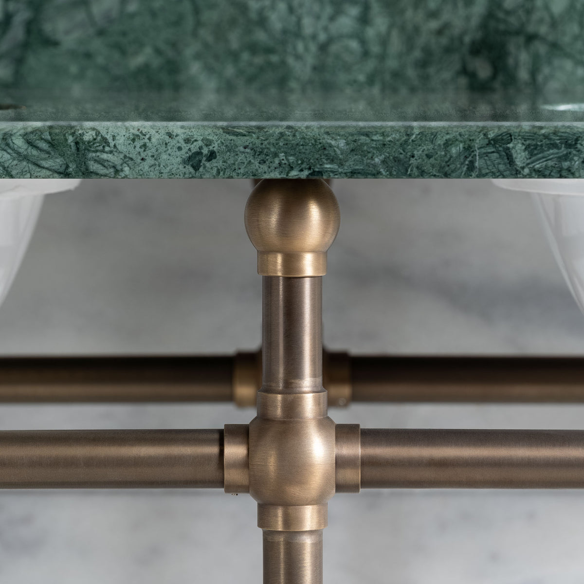 Colville Double Brass Console Bathroom Sink (Inc. Marble Top, Upstand, Glass Shelf & Sinks) - Rutland London (USA)