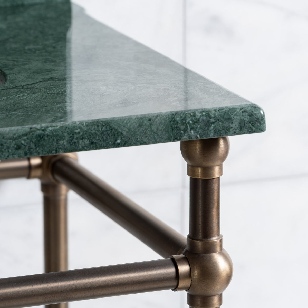 Colville Double Brass Console Bathroom Sink (Inc. Marble Top, Upstand, Glass Shelf & Sinks) - Rutland London (USA)