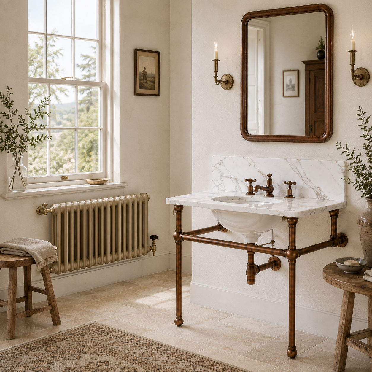 Bloomsbury Single Brass Console Bathroom Sink (Inc. Marble Top, Upstand & Sink) - Rutland London (USA)