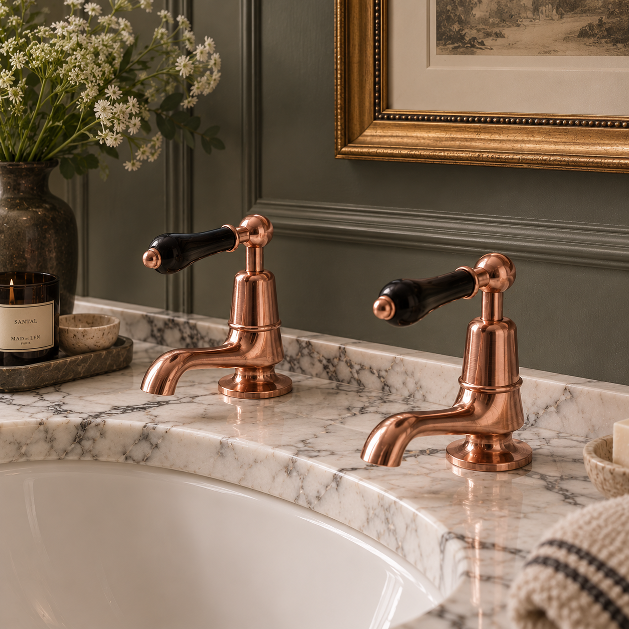 Brunswick Black Ceramic Lever Single Hole Pillar Tap Bathroom Sink Faucets (Pair) - Rutland London (USA)