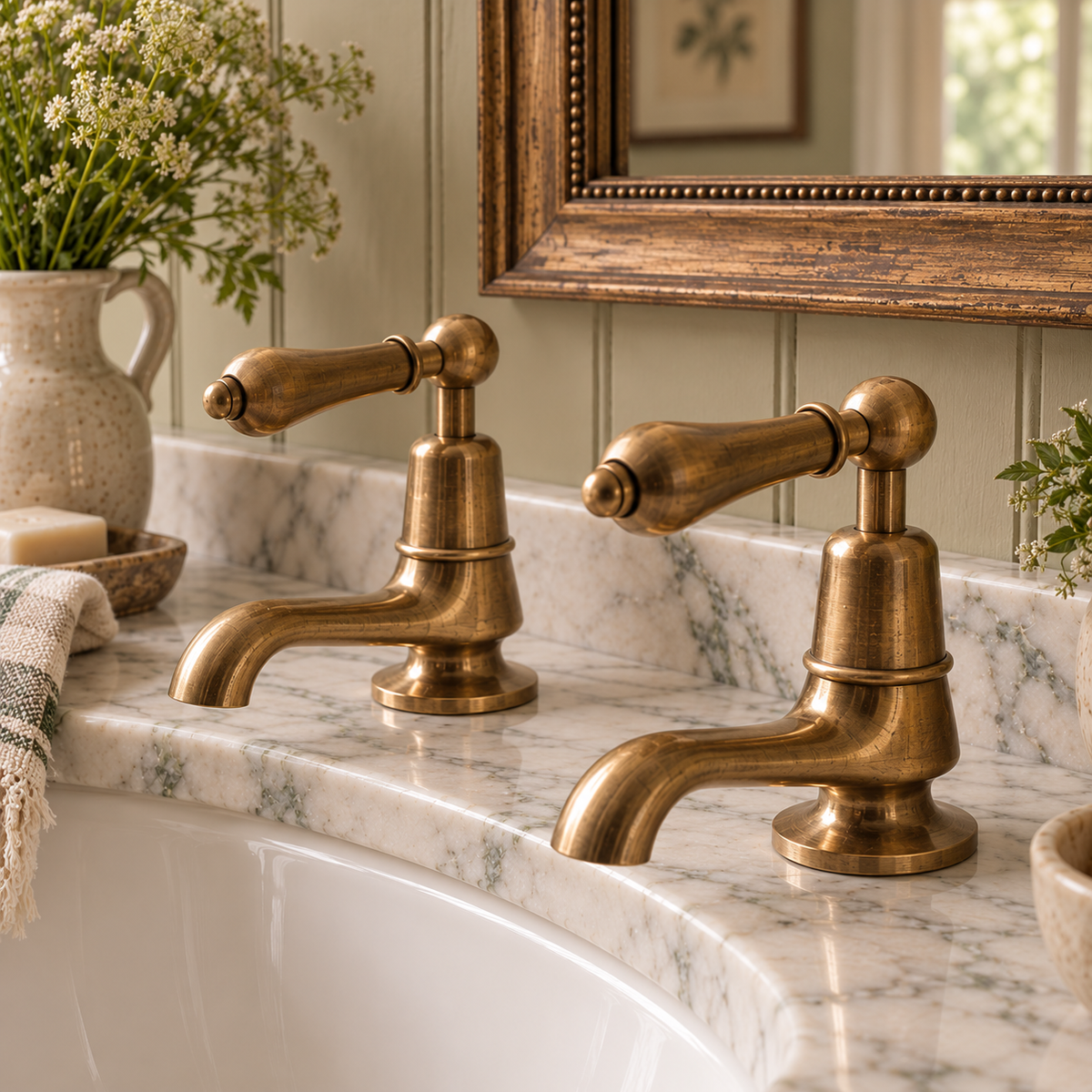 Brunswick Metal Lever Single Hole Pillar Tap Bathroom Sink Faucets (Pair) - Rutland London (USA)