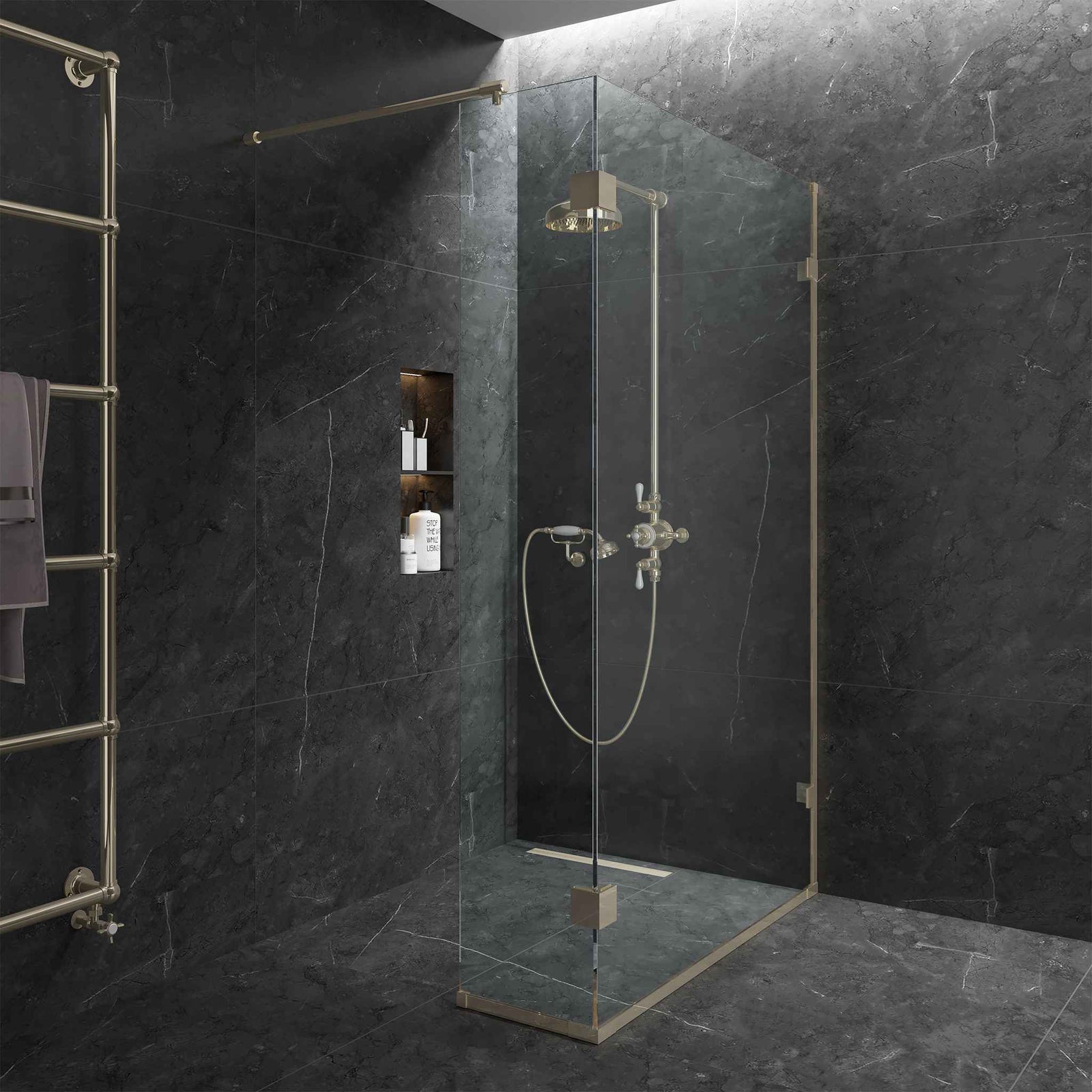 Smithfield Semi-Frameless Brass Shower Screen Componentry Kit (Excluding Glass) - Rutland London (USA)
