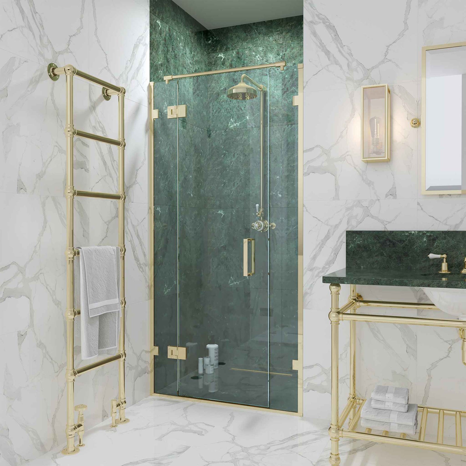Cromwell Semi-Frameless Brass Recessed Shower Door Componentry Kit (Excluding Glass) - Rutland London (USA)