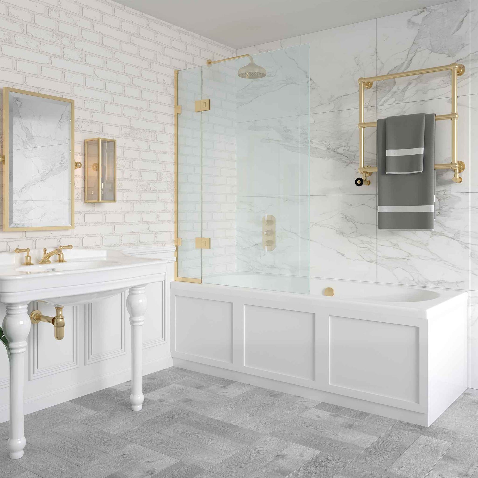 Weybridge Semi-Frameless Brass Bathtub Door Componentry Kit (Excluding Glass) - Rutland London (USA)