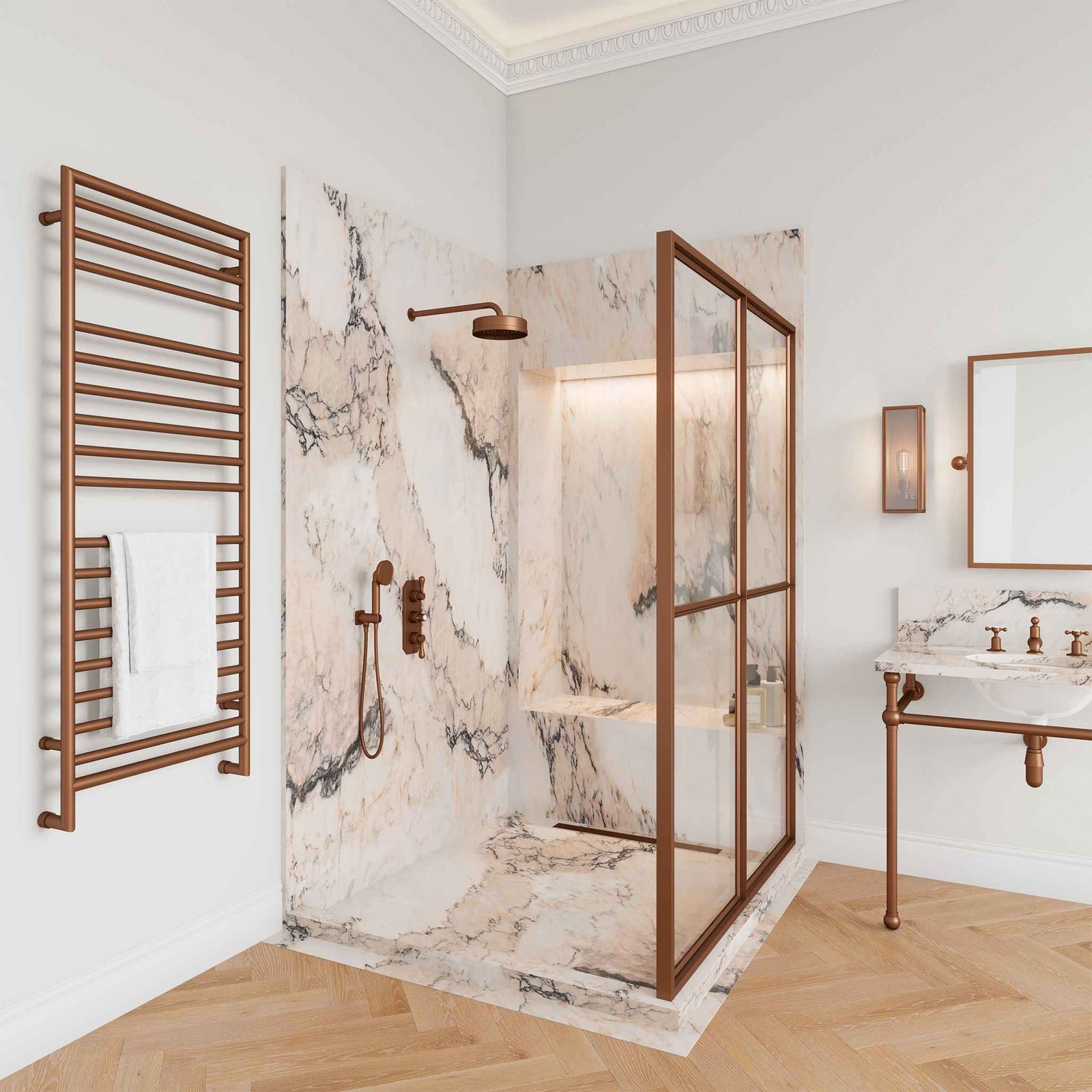 Wycombe Framed Brass Shower Screen (Including Glass) - Rutland London (USA)