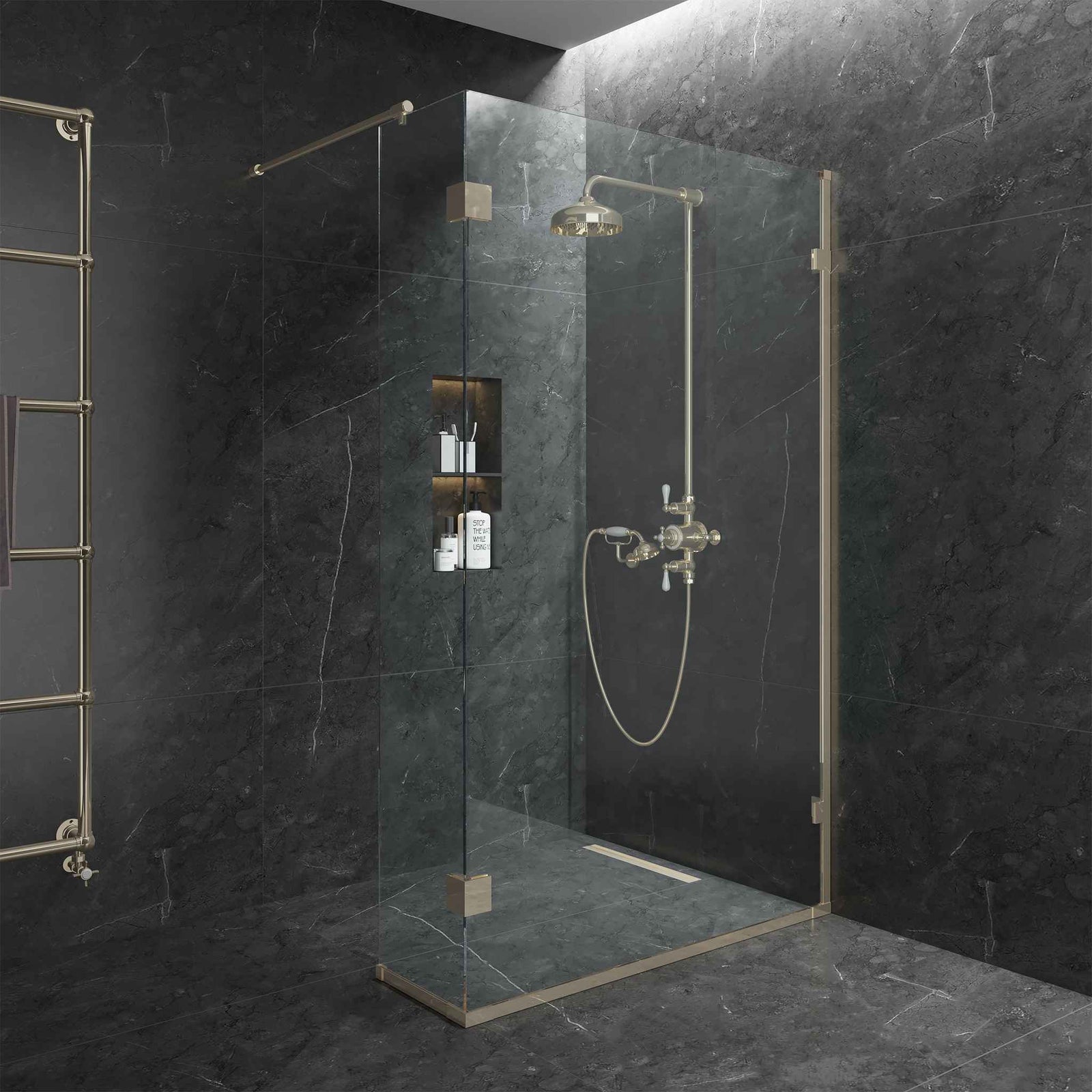 Smithfield Semi-Frameless Brass Shower Screen Componentry Kit (Excluding Glass) - Rutland London (USA)