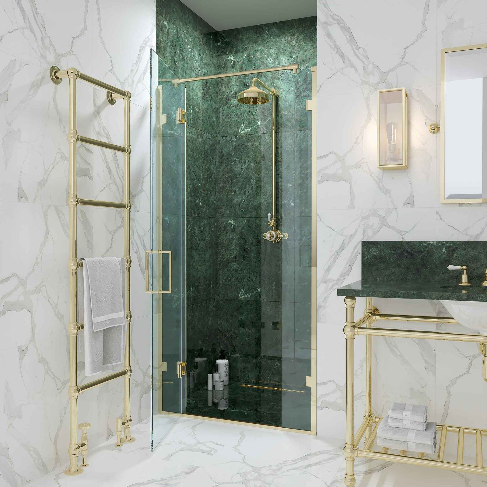 Cromwell Semi-Frameless Brass Recessed Shower Door Componentry Kit (Excluding Glass) - Rutland London (USA)