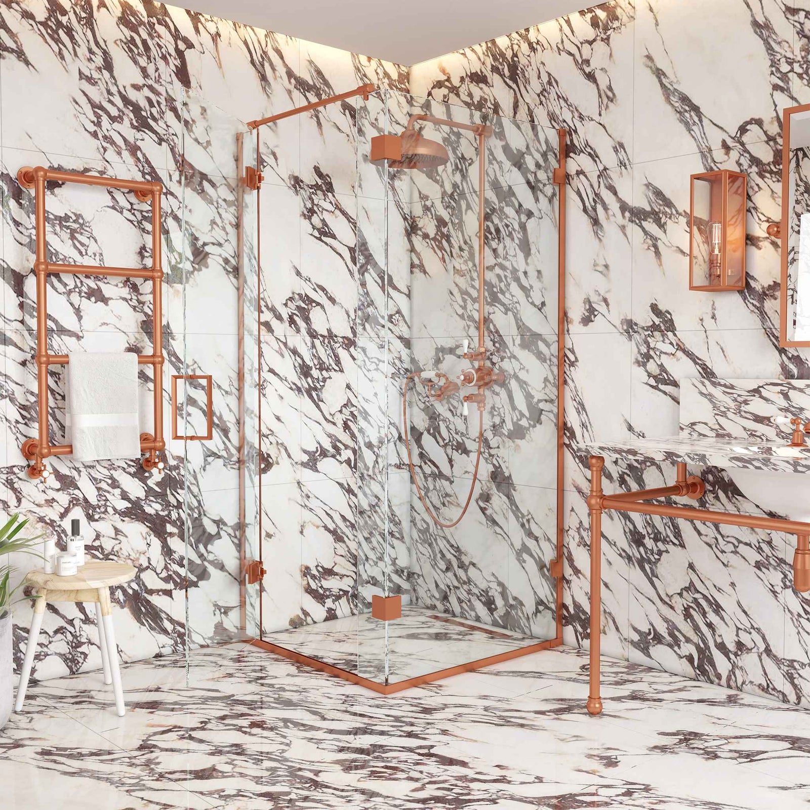 Goring Semi-Frameless Brass Shower Enclosure Componentry Kit (Excluding Glass) - Rutland London (USA)