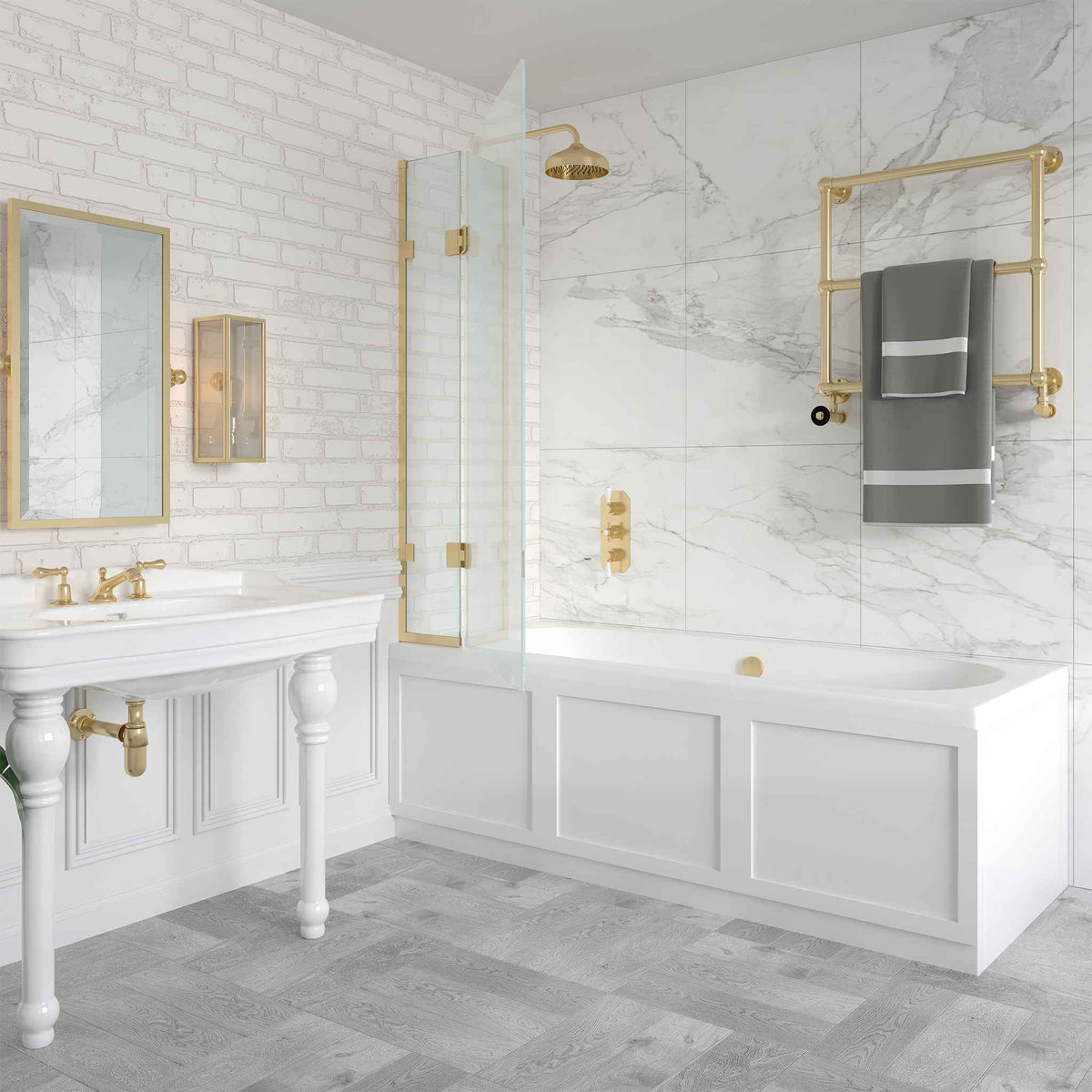 Weybridge Semi-Frameless Brass Bathtub Door Componentry Kit (Excluding Glass) - Rutland London (USA)
