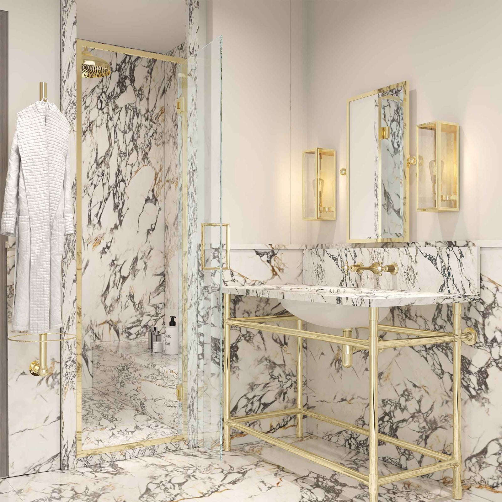 Bedford Semi-Framed Brass Recessed Shower Door Componentry Kit (Excluding Glass) - Rutland London (USA)