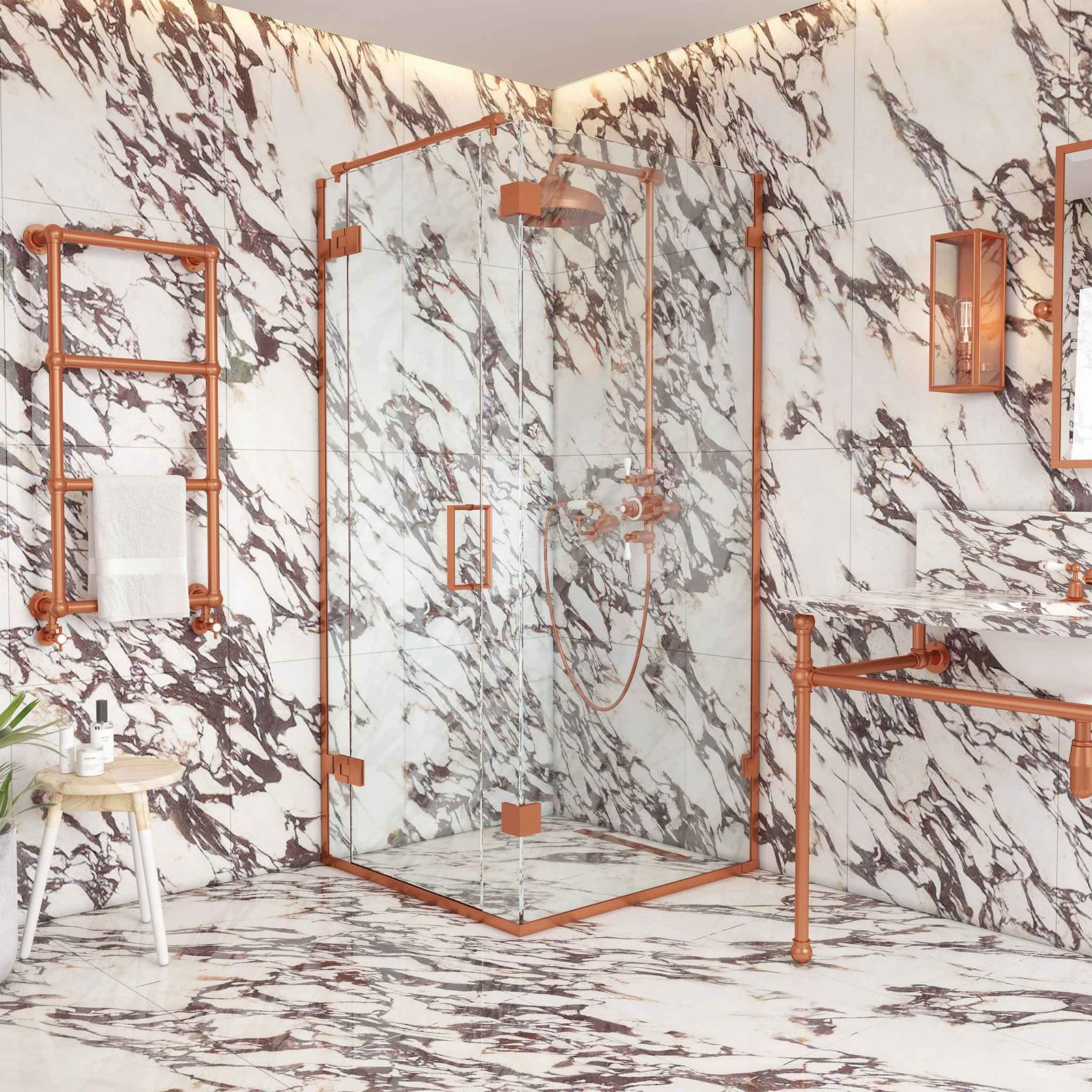 Goring Semi-Frameless Brass Shower Enclosure Componentry Kit (Excluding Glass) - Rutland London (USA)