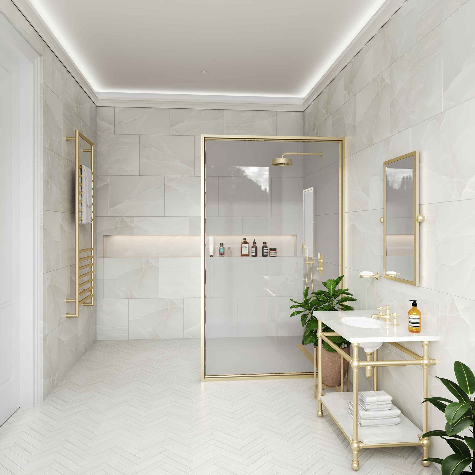 Tedworth Framed Brass Shower Screen (Including Glass) - Rutland London (USA)