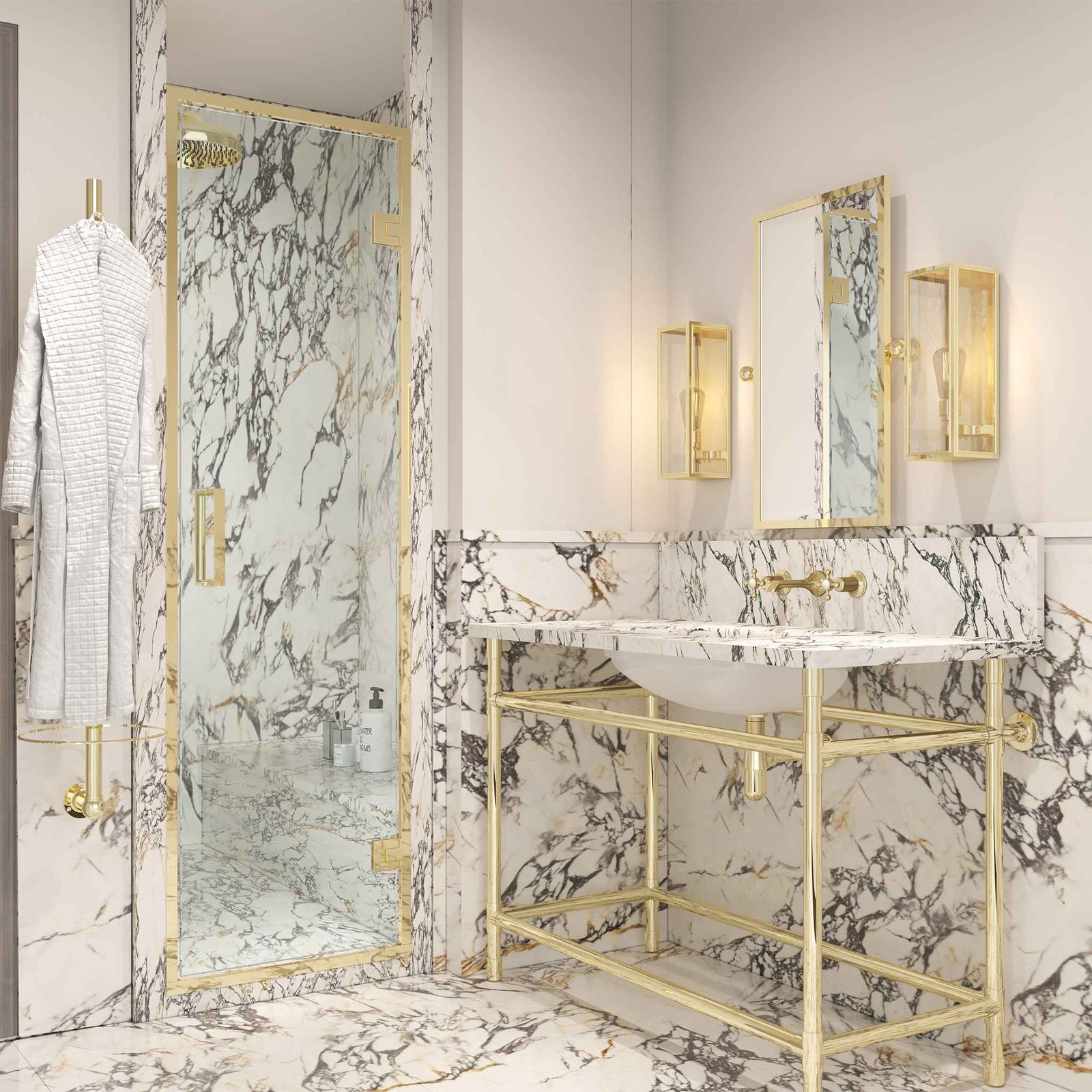 Bedford Semi-Framed Brass Recessed Shower Door Componentry Kit (Excluding Glass) - Rutland London (USA)