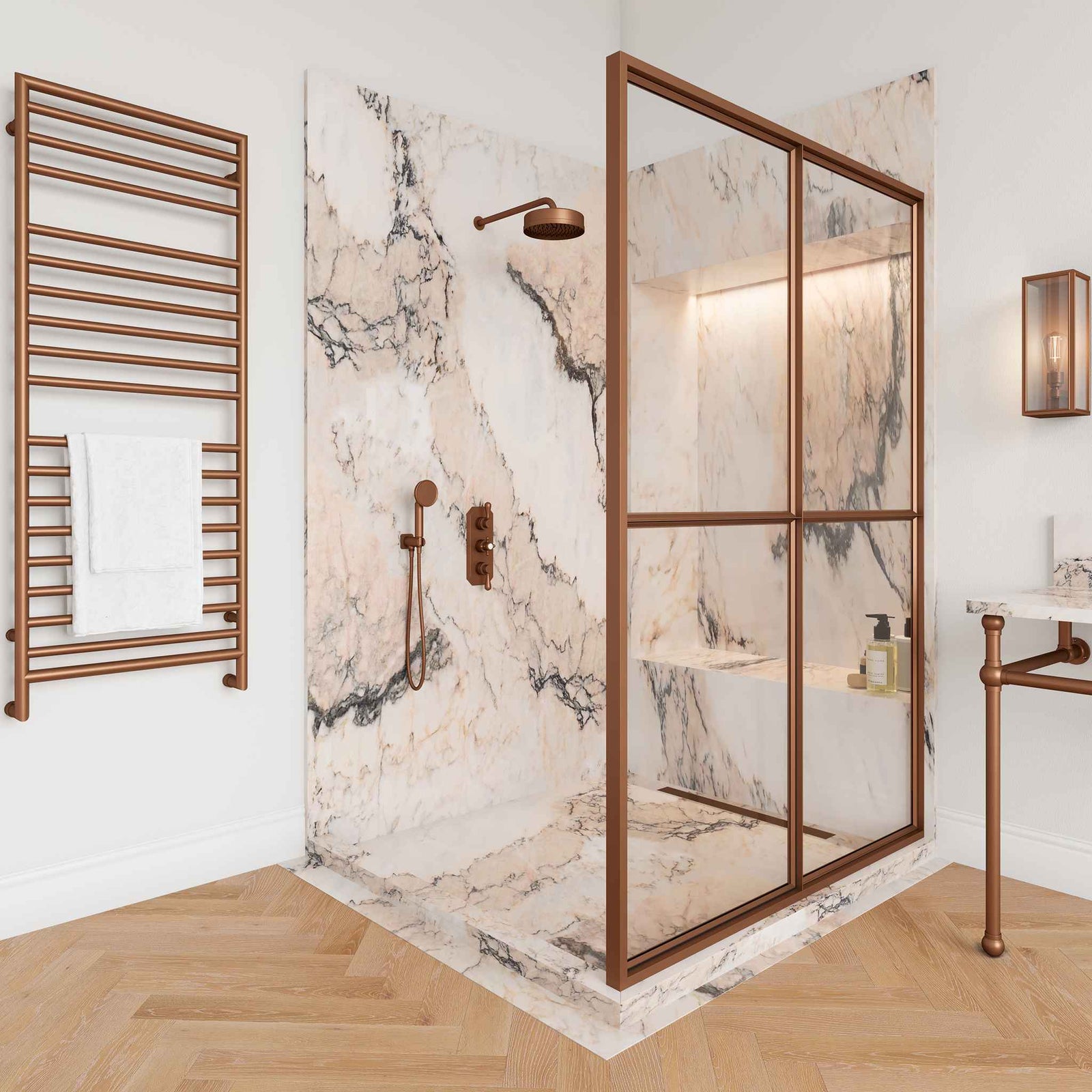 Wycombe Framed Brass Shower Screen (Including Glass) - Rutland London (USA)