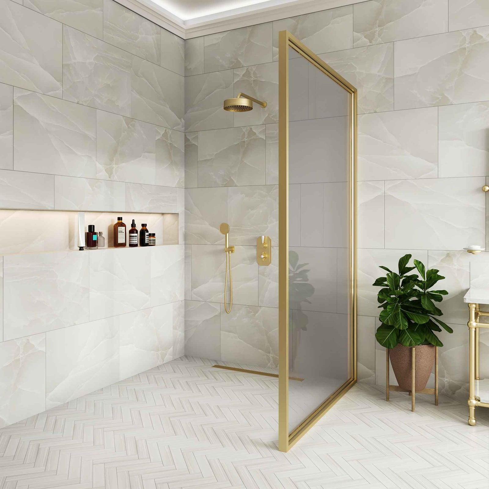 Tedworth Framed Brass Shower Screen (Including Glass) - Rutland London (USA)