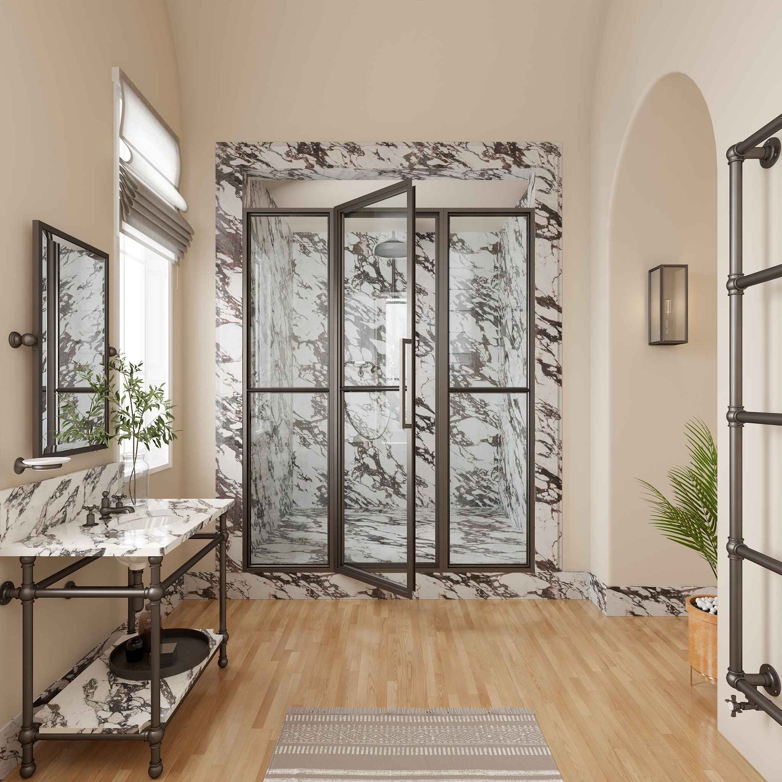 Wesley Framed Brass Recessed Shower Door (Including Glass) - Rutland London (USA)