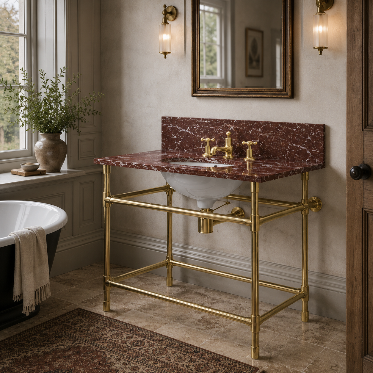 Camden Single Brass Console Bathroom Sink (Inc. Marble Top, Upstand & Sink) - Rutland London (USA)