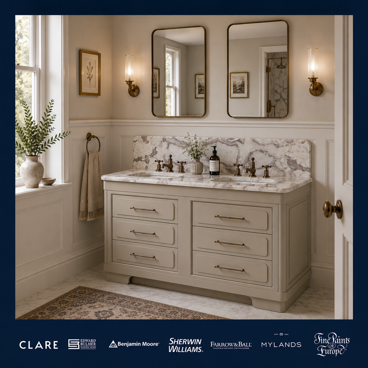 Gloucester Painted Bathroom Vanity (Inc. Marble Top, Upstand & 2no Sinks) - Rutland London (USA)
