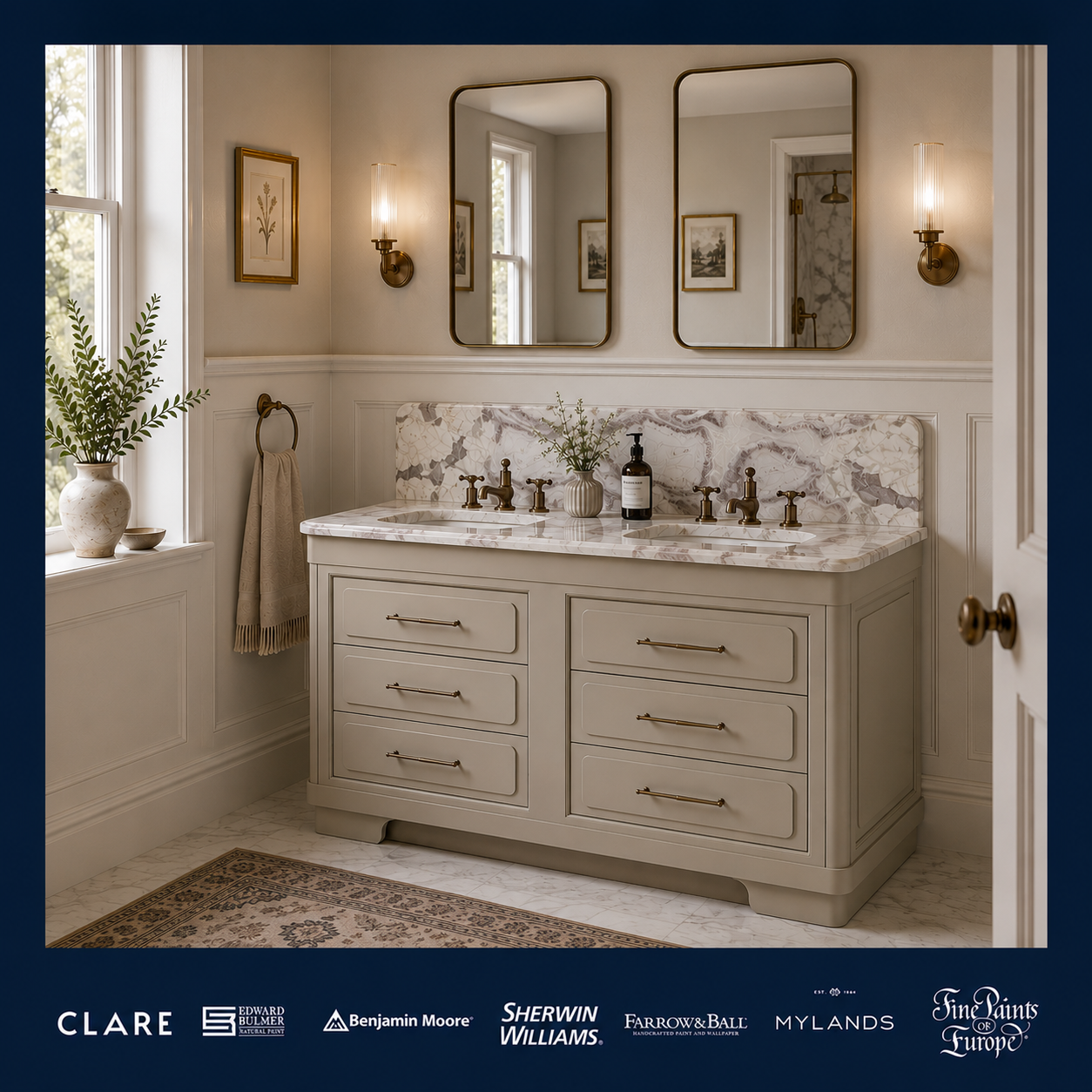 Gloucester Painted Bathroom Vanity (Inc. Marble Top, Upstand & 2no Sinks) - Rutland London (USA)