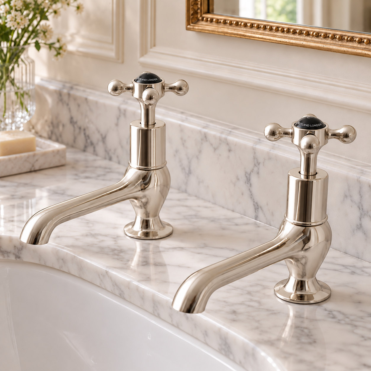 Grayling Long Nose Black Ceramic Cross Handle Single Hole Pillar Tap Bathroom Sink Faucets - Rutland London (USA)
